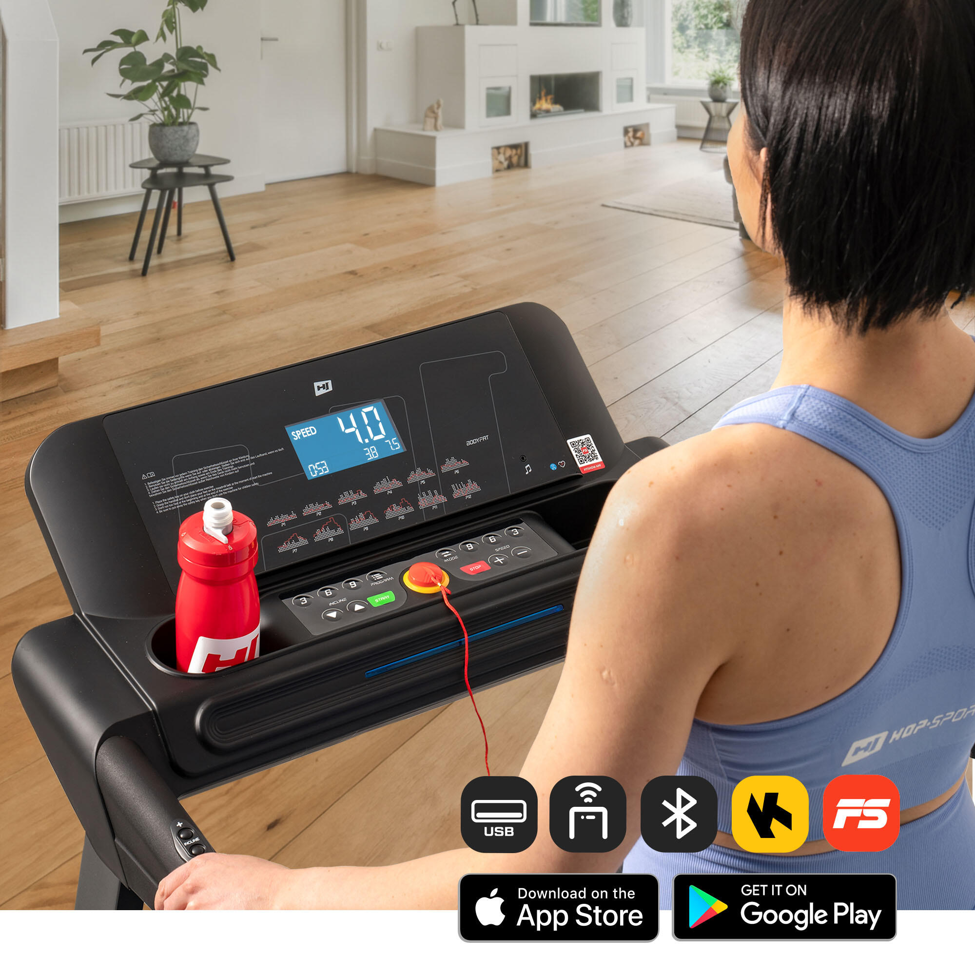Tapis de course pliable 0,8 - 14 km/h HS-1400LB Bolt, connecté Bluetooth et App 2/7