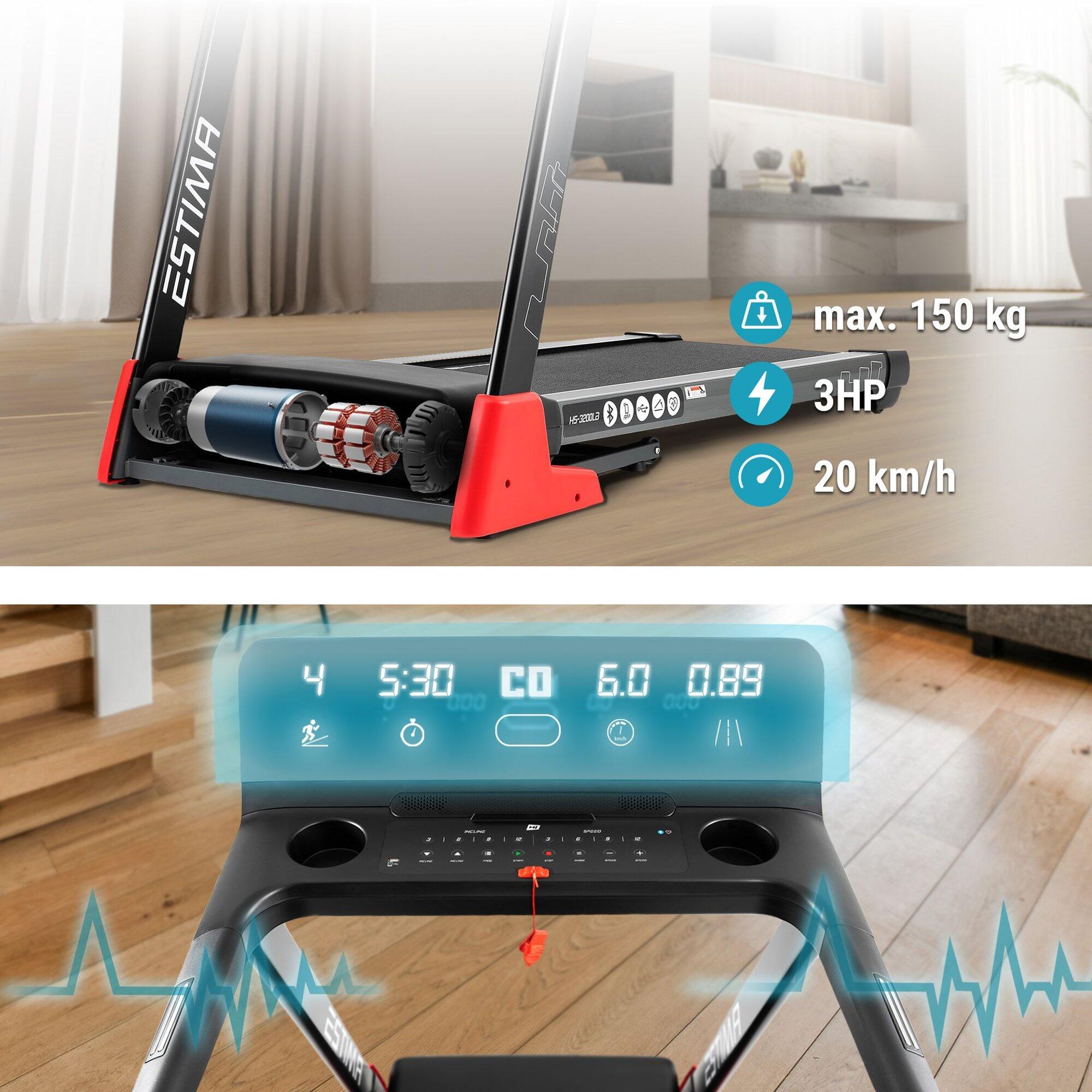Tapis de course pliable 20 km/h HS-3200LB Estima, connecté Bluetooth et App 3/7