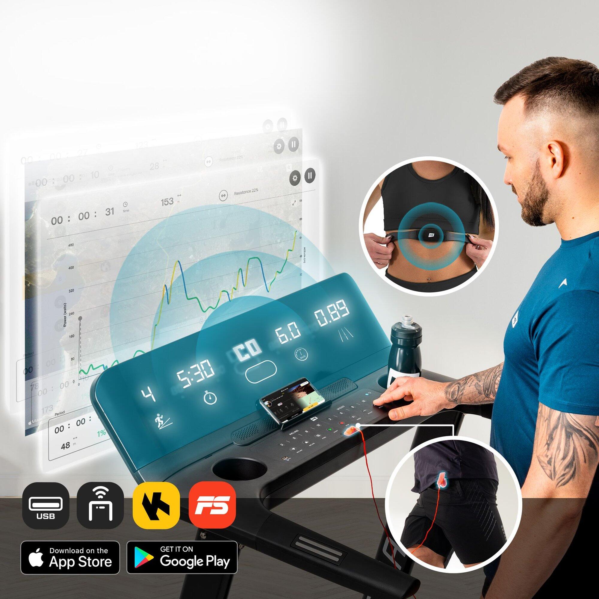 Tapis de course pliable 20 km/h HS-3200LB Estima, connecté Bluetooth et App 5/7