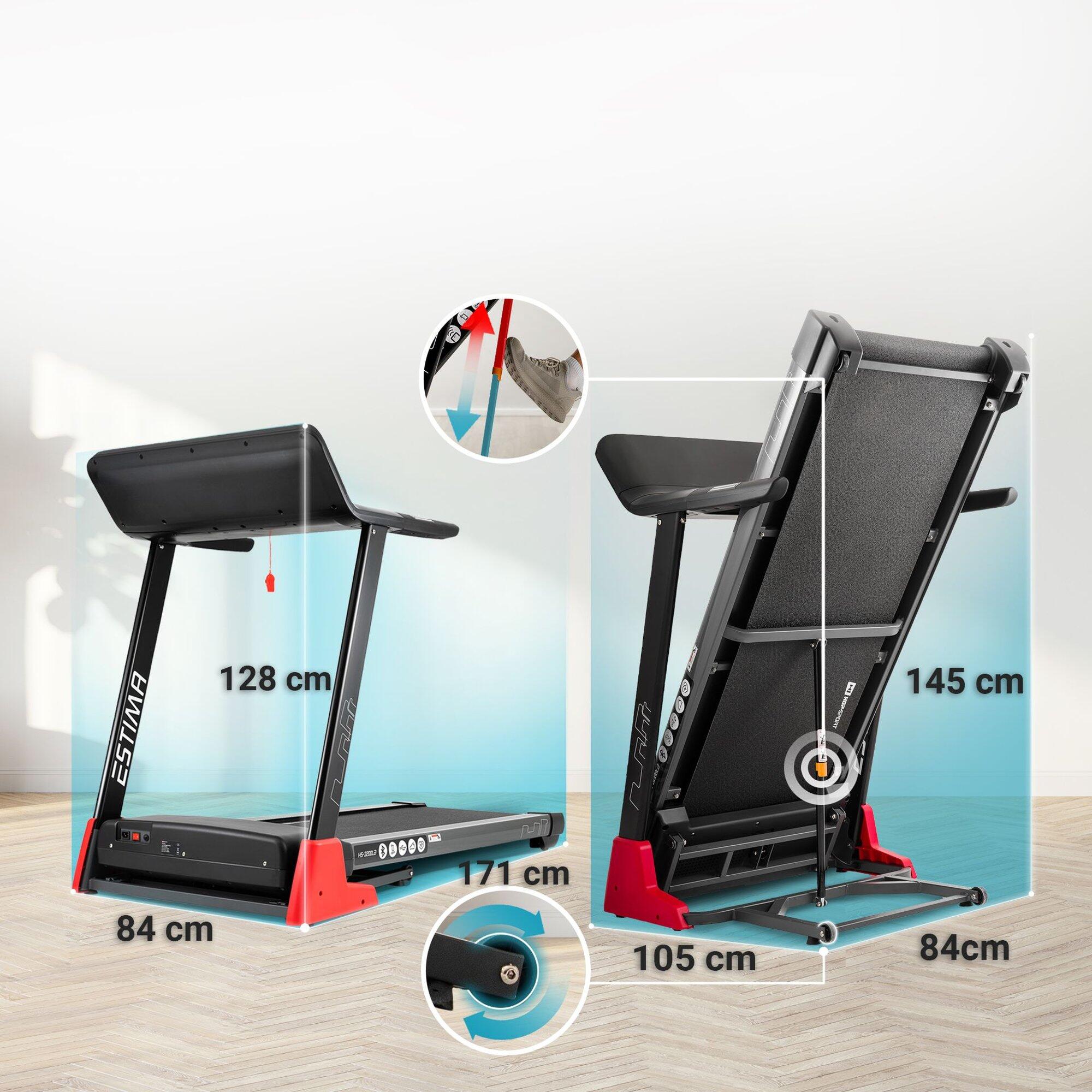 Tapis de course pliable 20 km/h HS-3200LB Estima, connecté Bluetooth et App 6/7