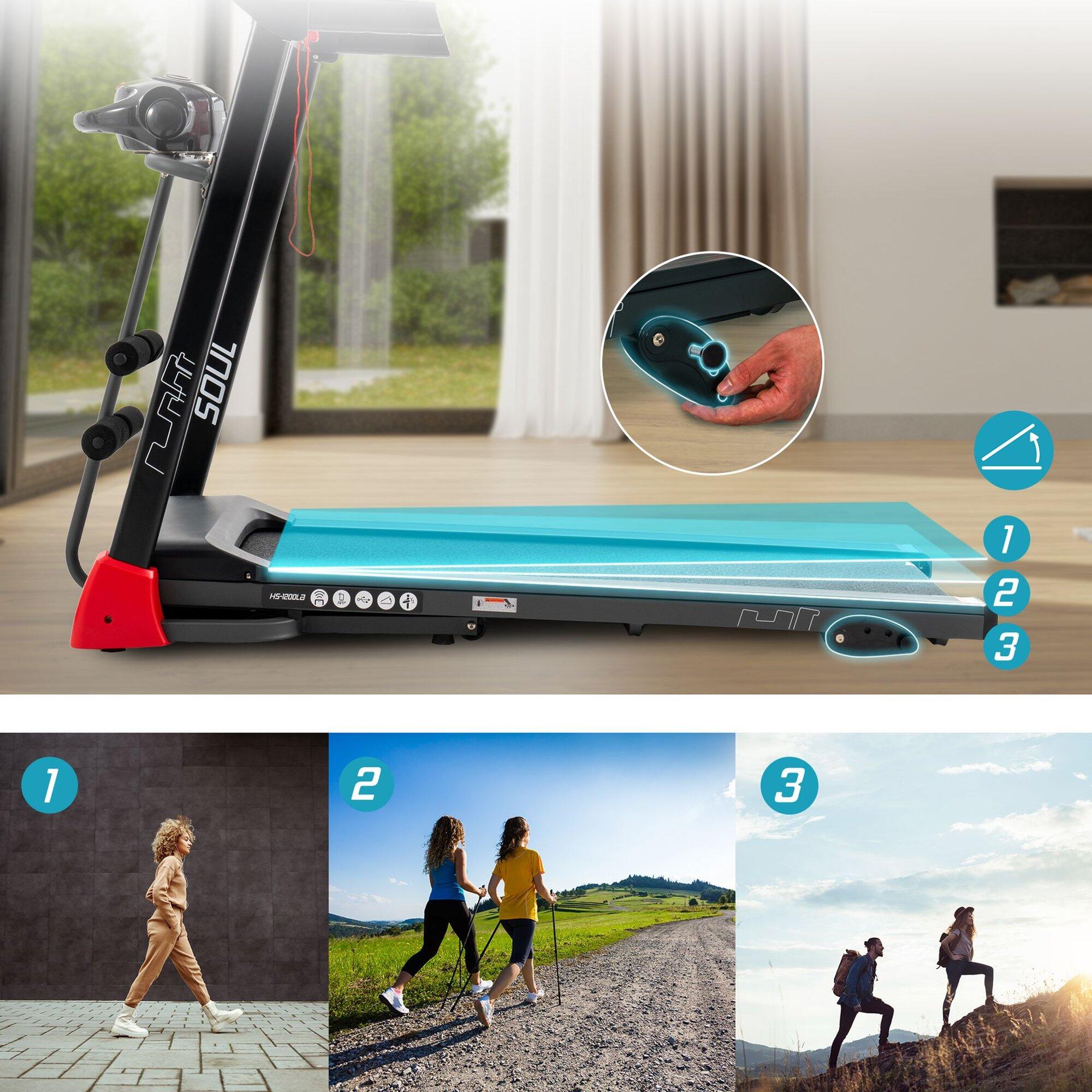Tapis de course pliable avec masseur 14 km/h HS-1200LB Soul, connecté App 3/7