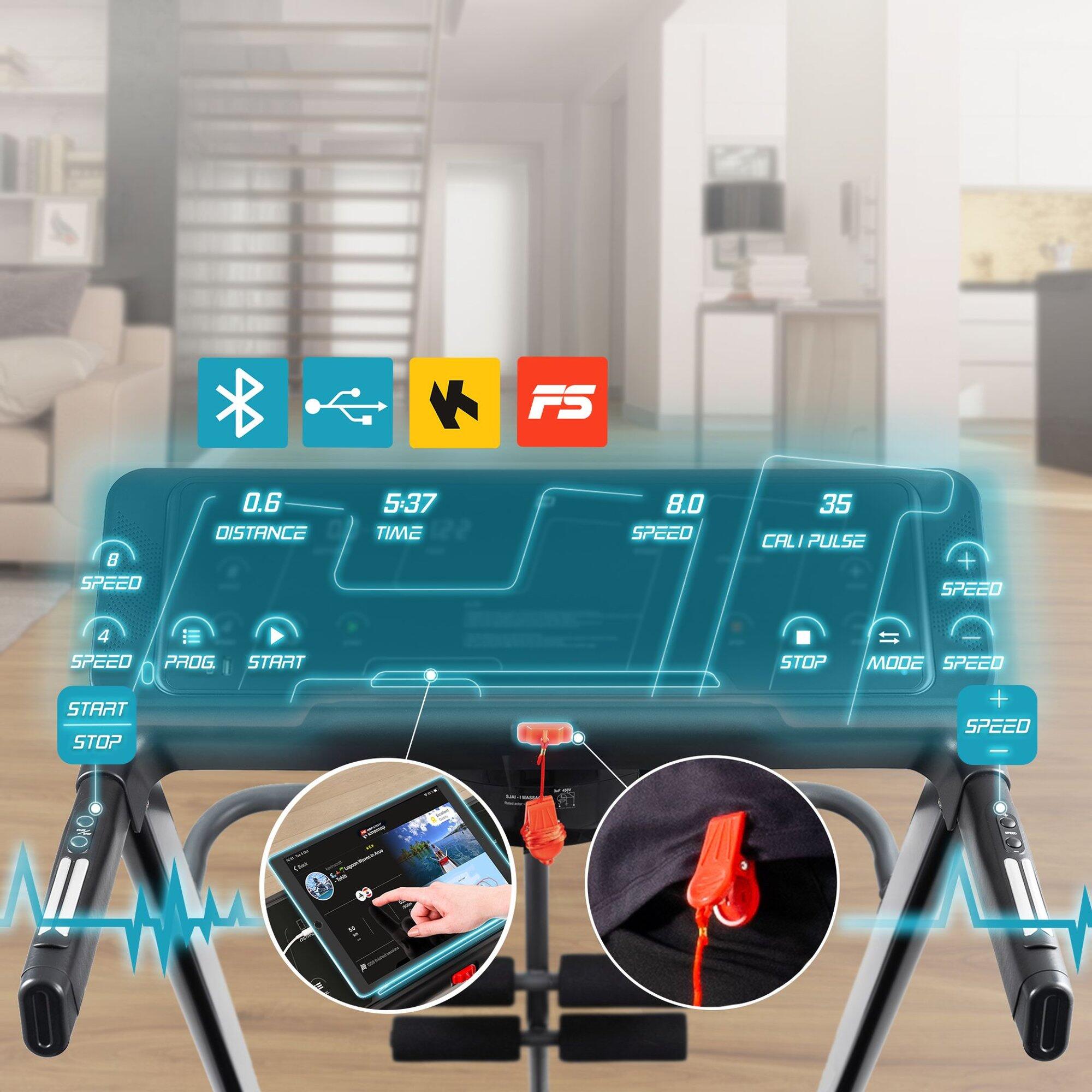 Tapis de course pliable avec masseur 14 km/h HS-1200LB Soul, connecté App 4/7