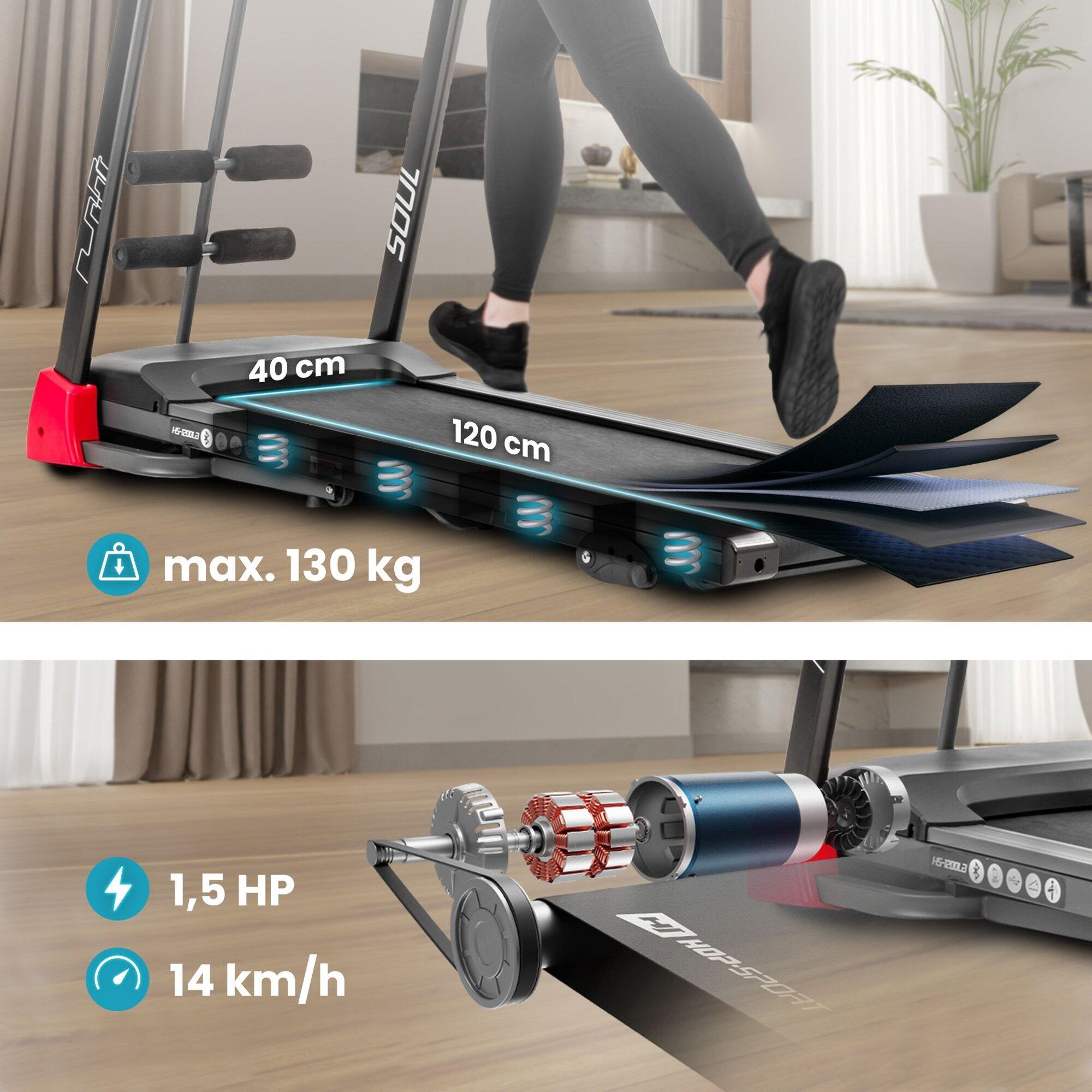 Tapis de course pliable avec masseur 14 km/h HS-1200LB Soul, connecté App 6/7