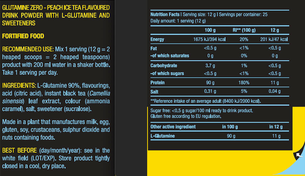 Glutamina Zero - 300g Te al melocotón Biotech USA 3/5