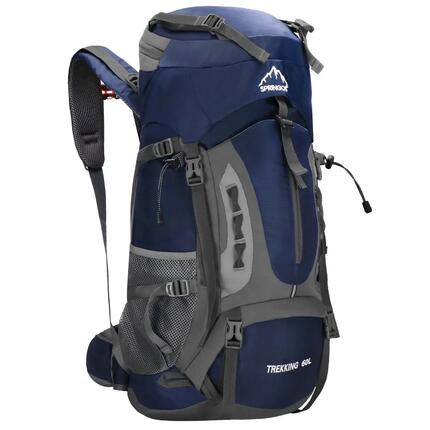 Plecak trekkingowy 60 L turystyczny survival z gwizdkiem granatowy