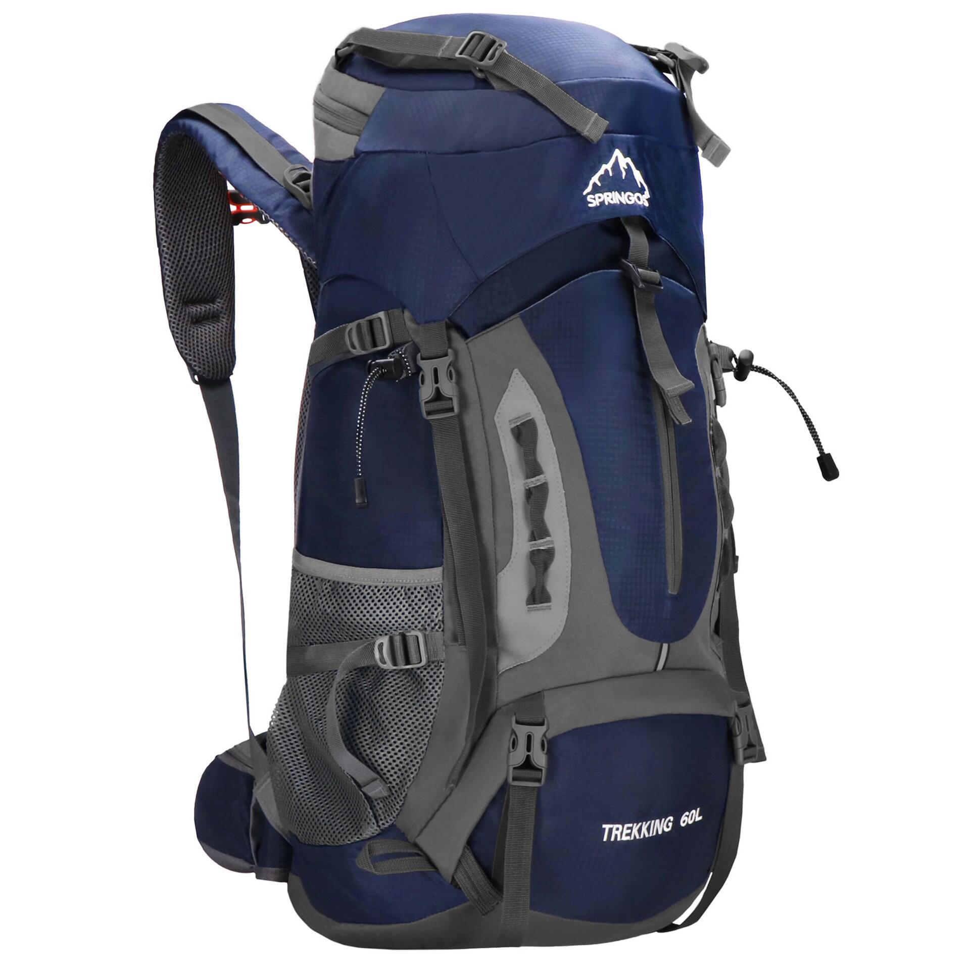Plecak trekkingowy 60 L turystyczny survival z gwizdkiem granatowy