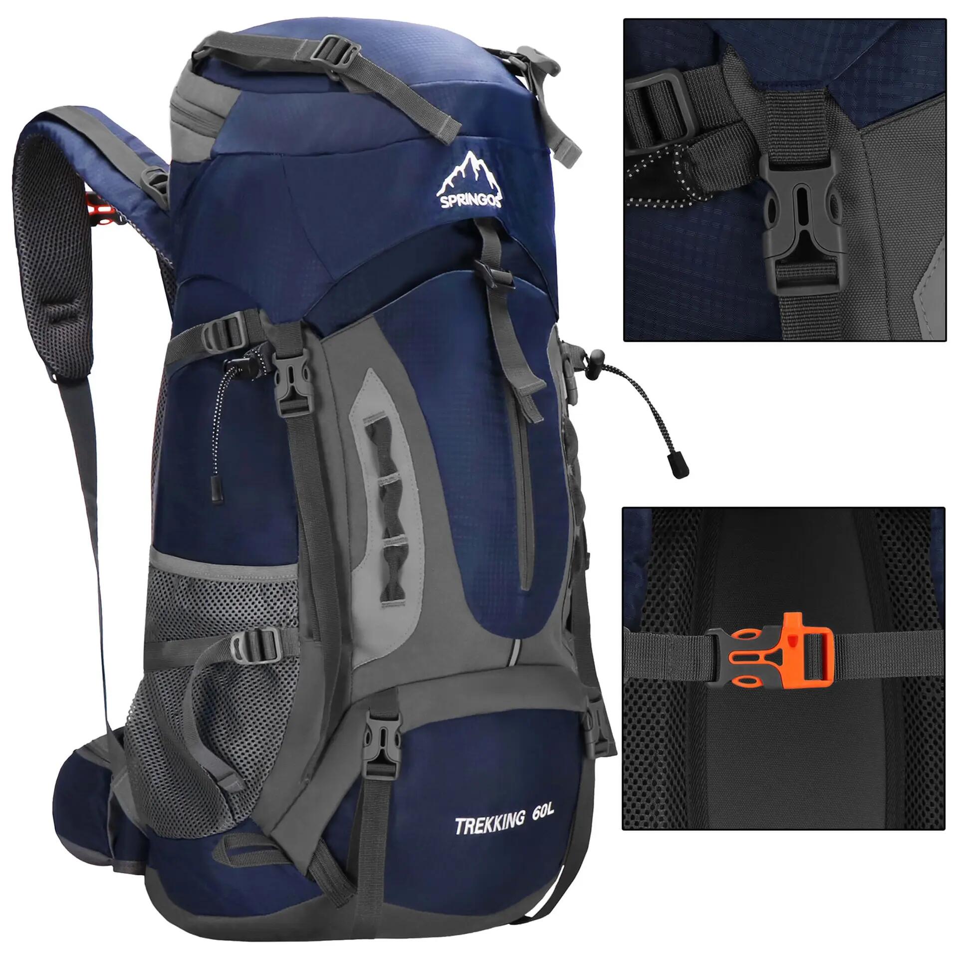 Plecak trekkingowy 60 L turystyczny survival z gwizdkiem granatowy 3/7