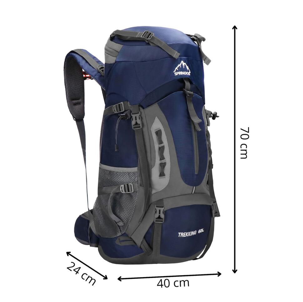 Plecak trekkingowy 60 L turystyczny survival z gwizdkiem granatowy