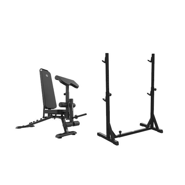 Pack bodytone musculação: banco dobrável e suporte para agachamentos