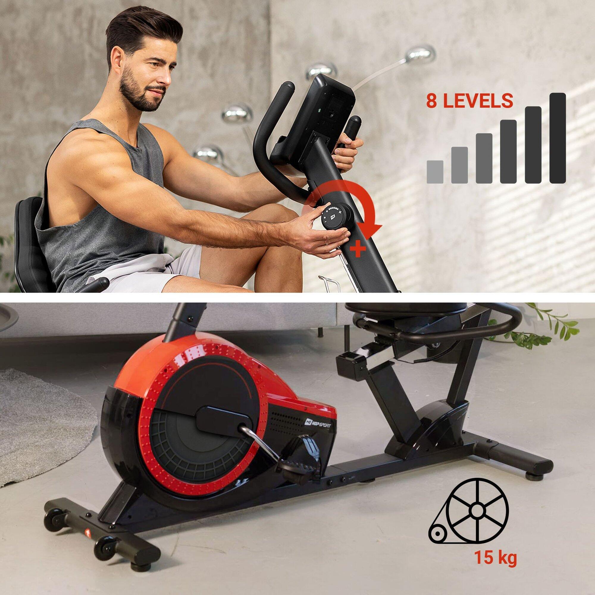 Bicicleta reclinada magnética HS-060L Pulse roja 4/7