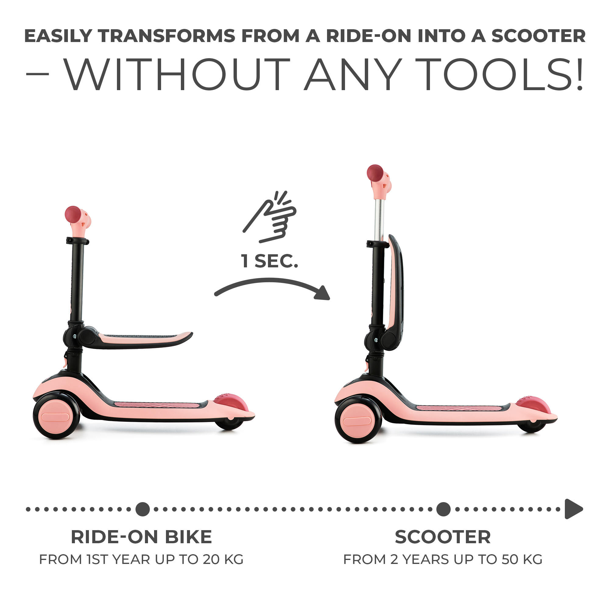 HALLEY roze kinderloopfiets en driewieler scooter 3/7