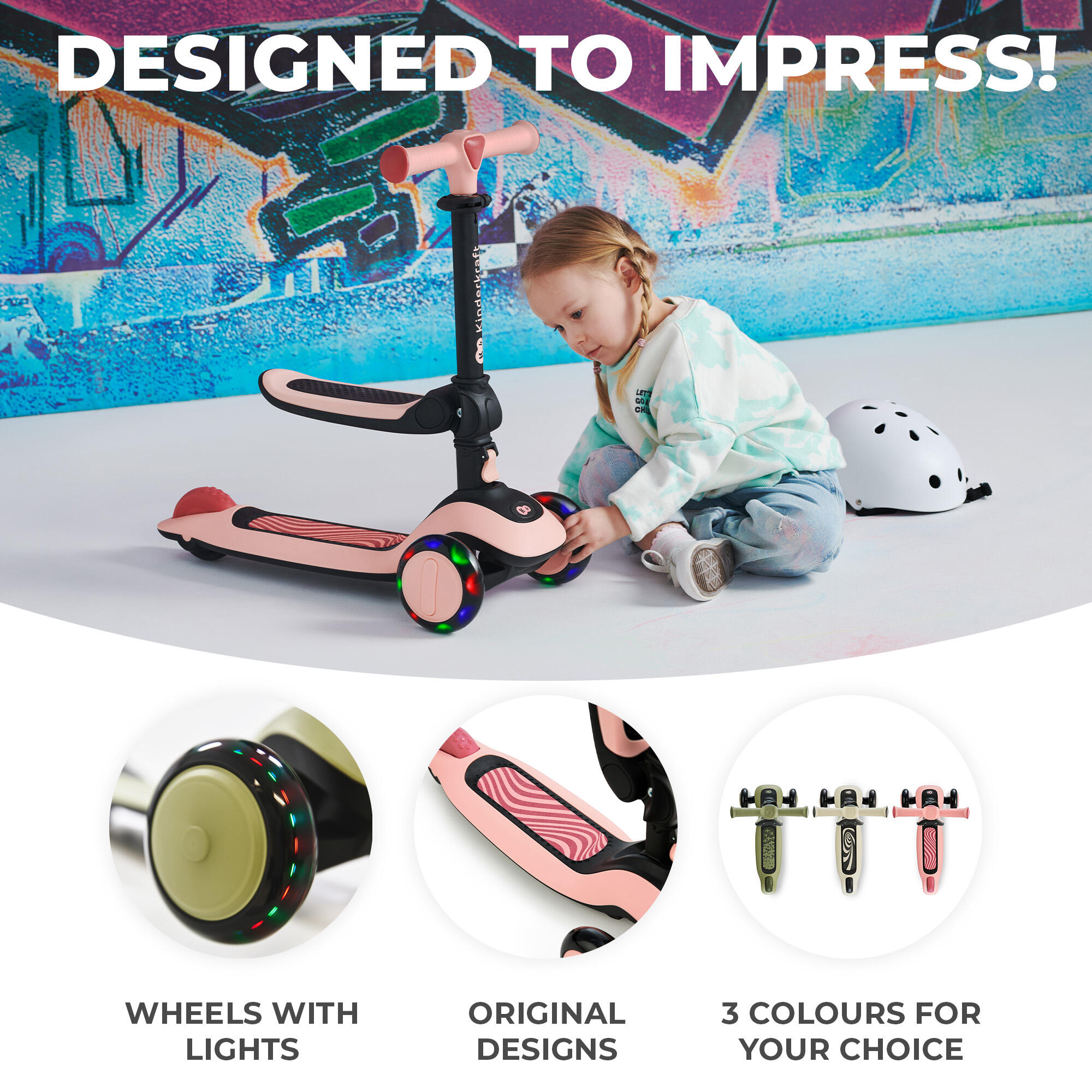 HALLEY roze kinderloopfiets en driewieler scooter 2/7
