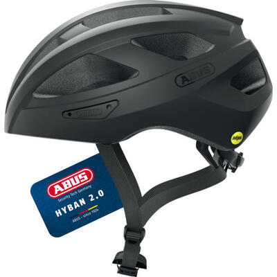 Abus fietshelm macator mips - velvet black shiny - inclusief afneembaar vizier