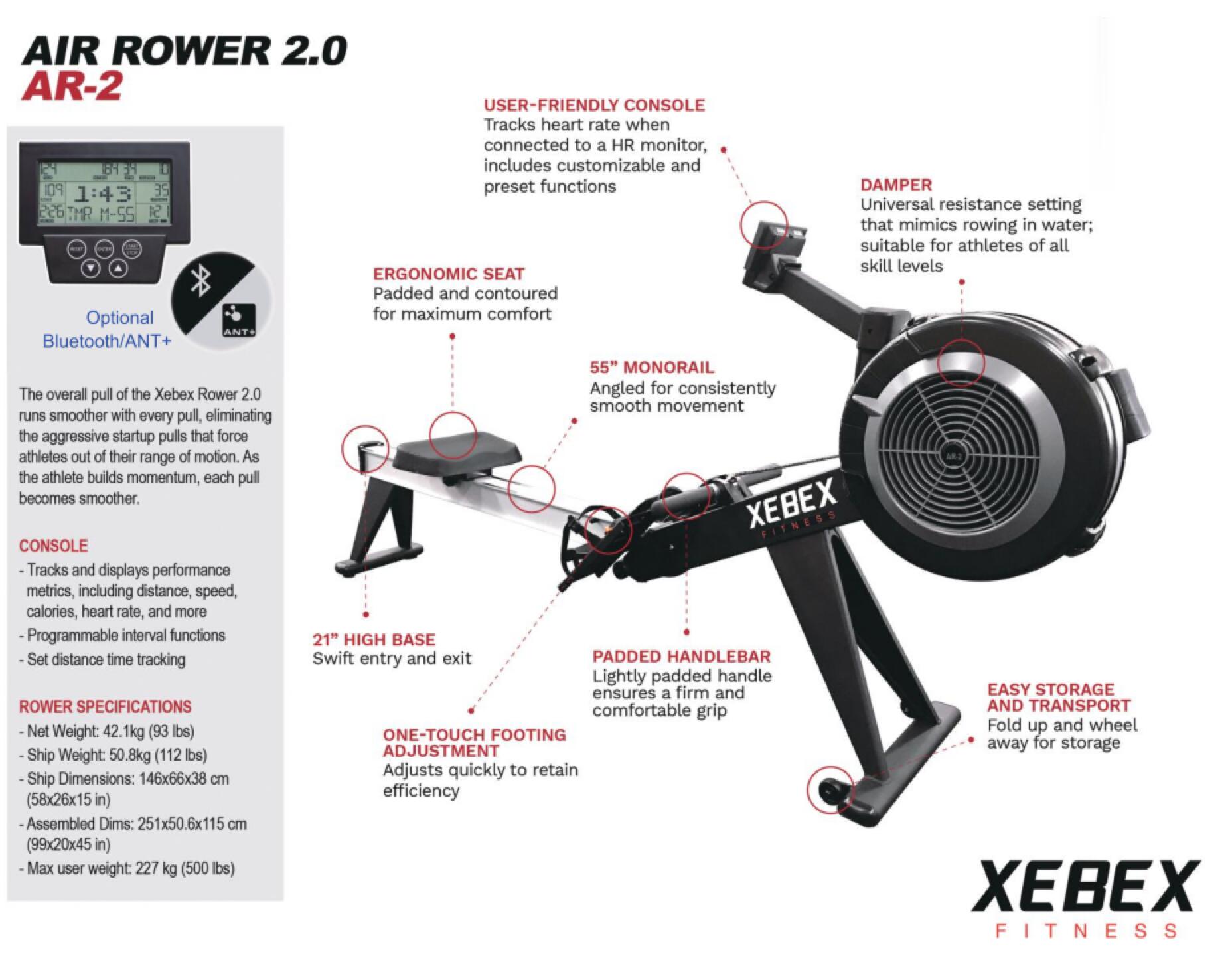 Rameur XEBEX AIR ROWER 2.0 with smart connect 5/5
