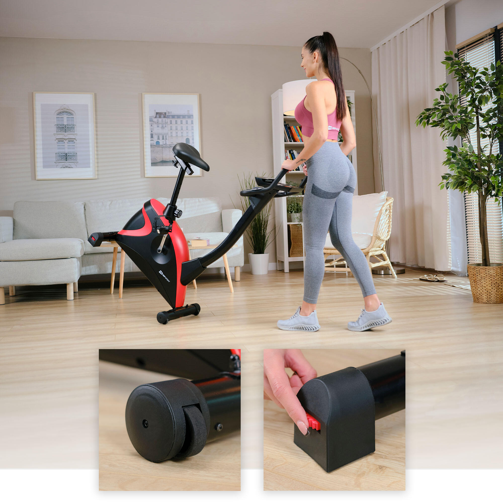 Vélo d'appartement électromagnétique Hop-Sport HS-005H Host, Rouge 3/7