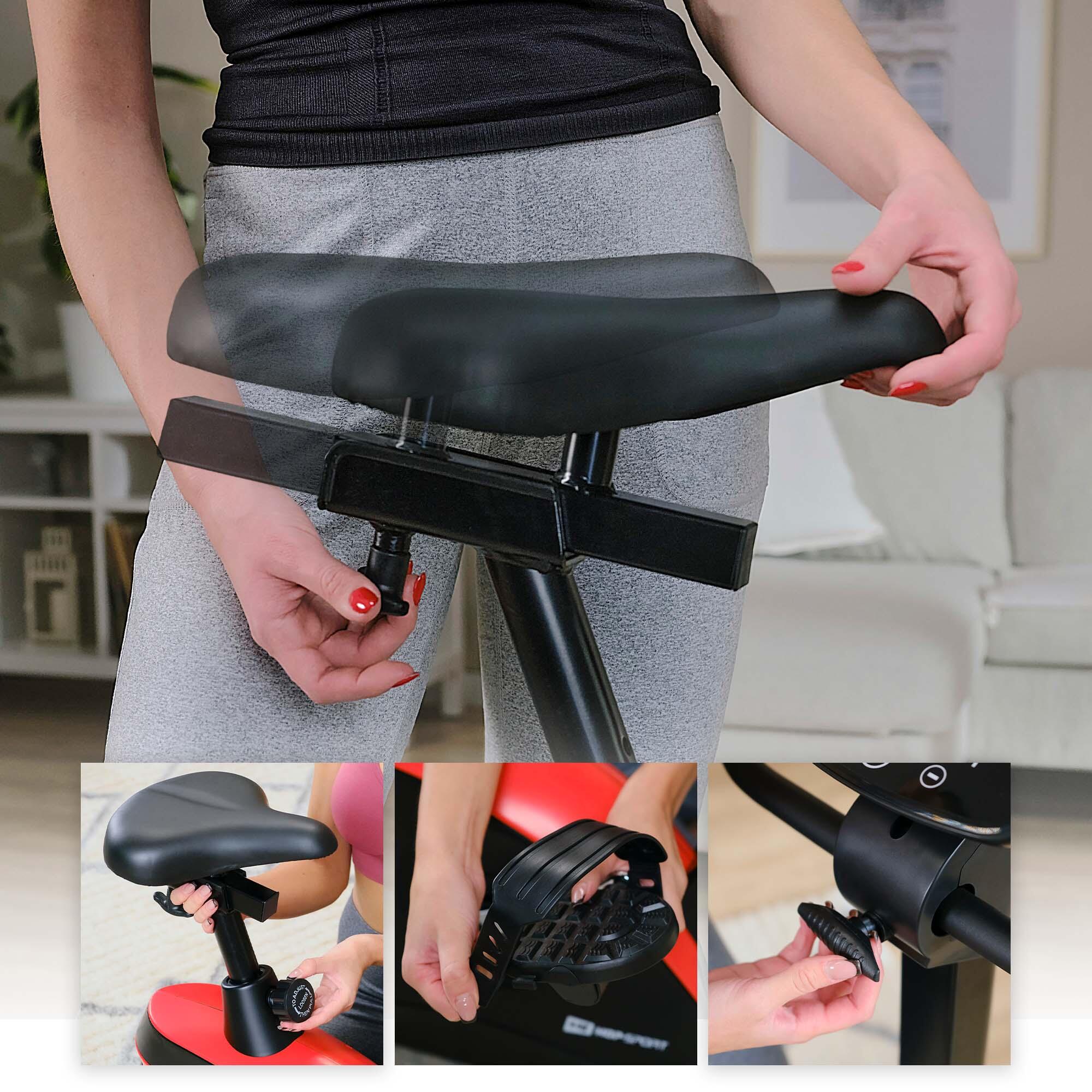 Vélo d'appartement électromagnétique Hop-Sport HS-005H Host, Rouge 4/7