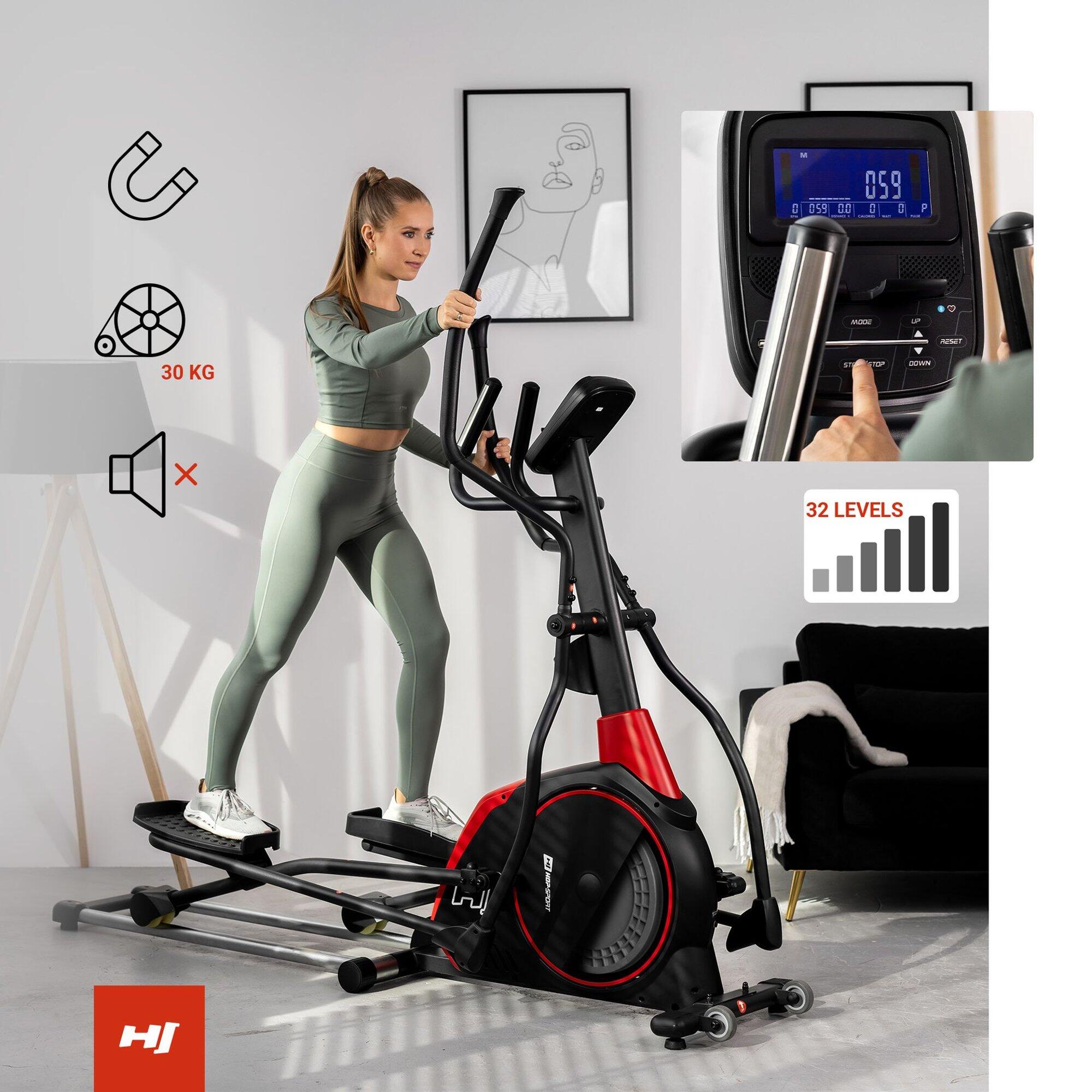 Vélo elliptique électromagnétique connecté, Hop-Sport HS-095CF Prizm, Noir 5/7