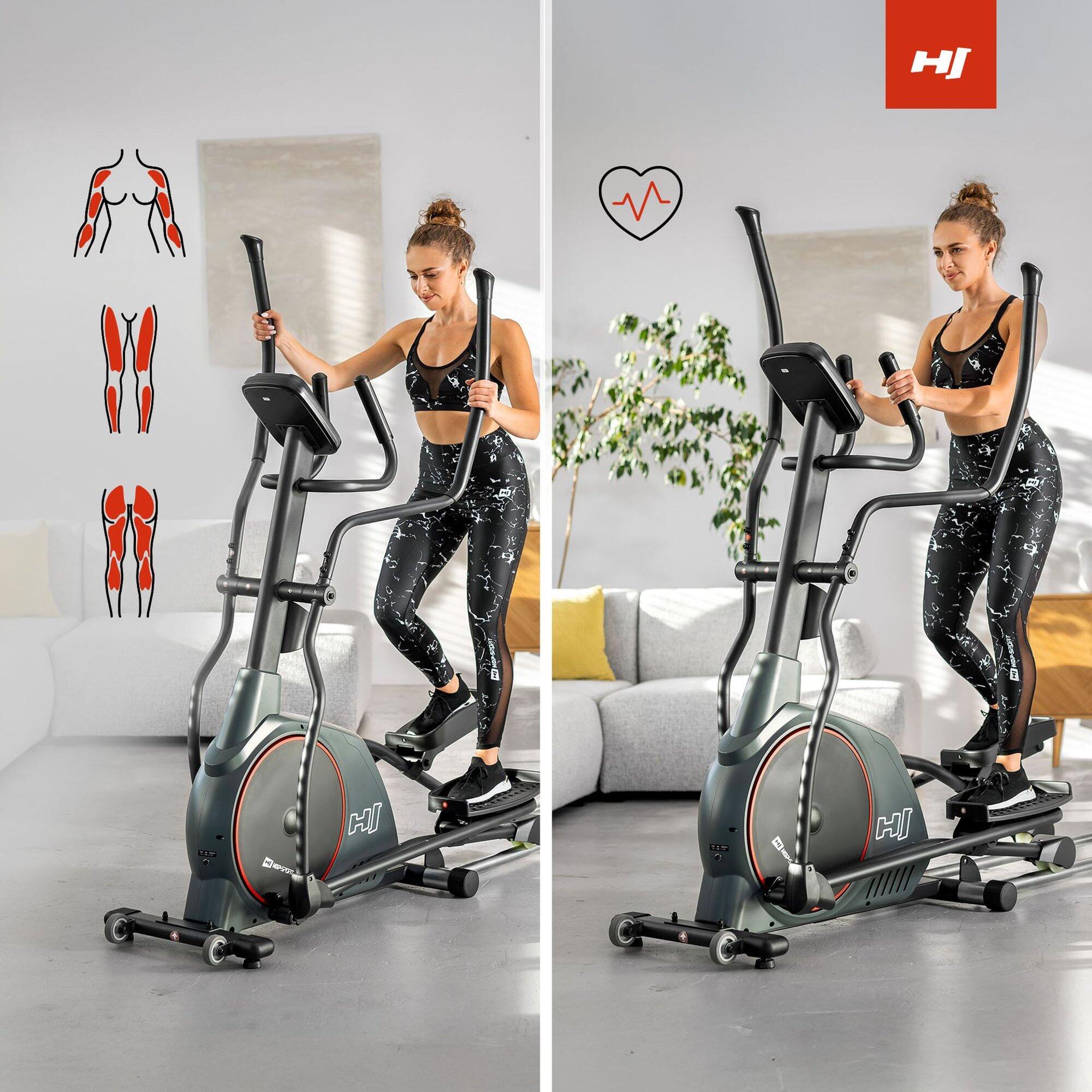 Vélo elliptique électromagnétique connecté, Hop-Sport HS-095CF Prizm, Gris 3/7