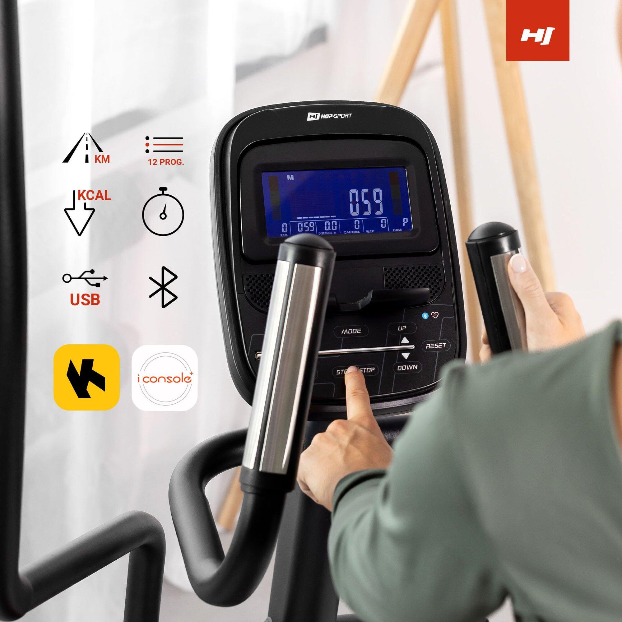Vélo elliptique électromagnétique connecté, Hop-Sport HS-095CF Prizm, Noir 6/7