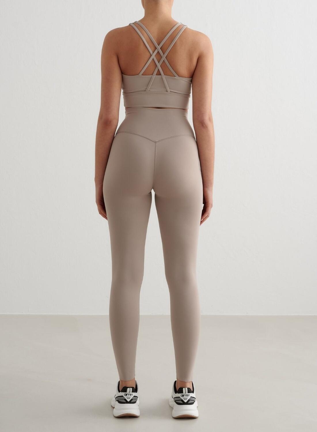 Mujer Sujetador Deportivo Escote Alto Espalda con Tiras Beige Oscuro 3/6