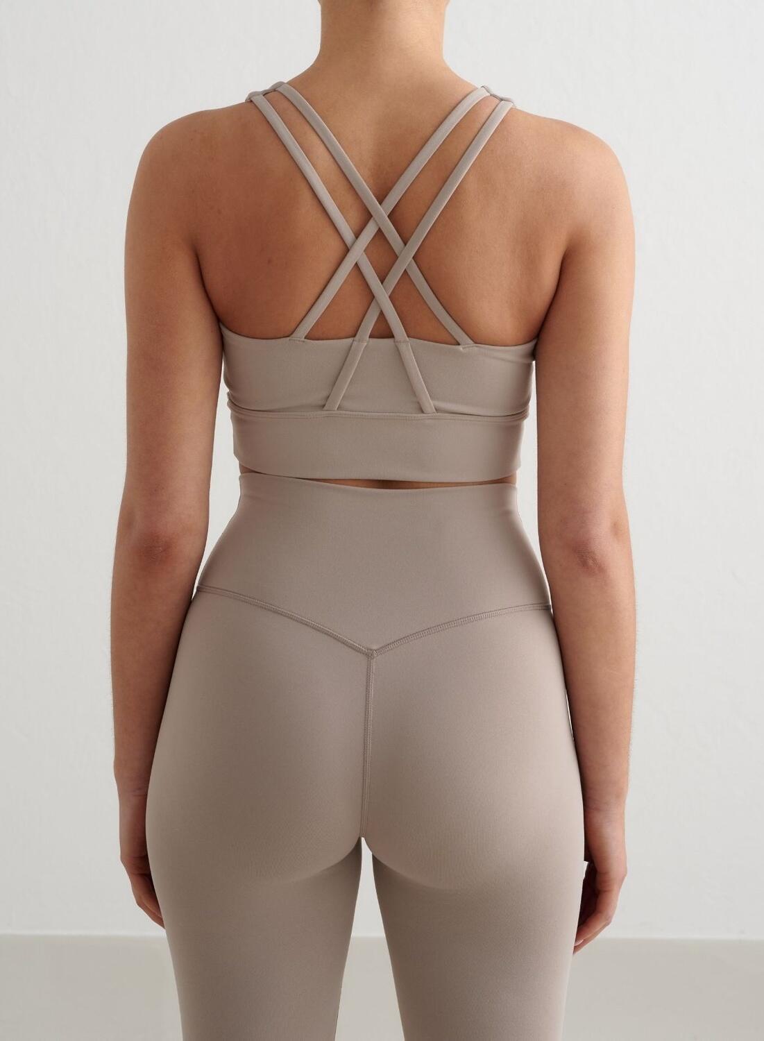 Mujer Sujetador Deportivo Escote Alto Espalda con Tiras Beige Oscuro 2/6