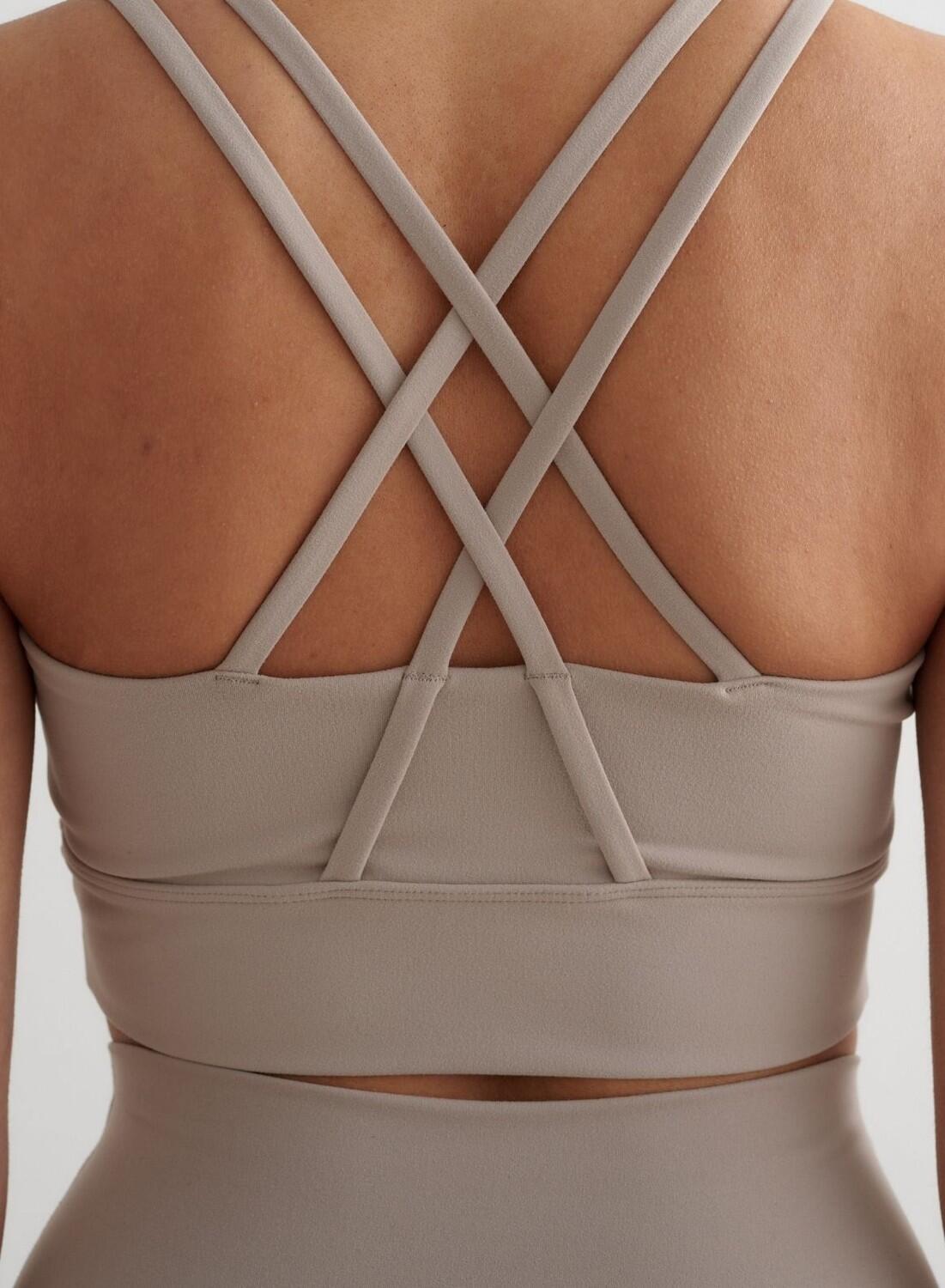 Mujer Sujetador Deportivo Escote Alto Espalda con Tiras Beige Oscuro 5/6