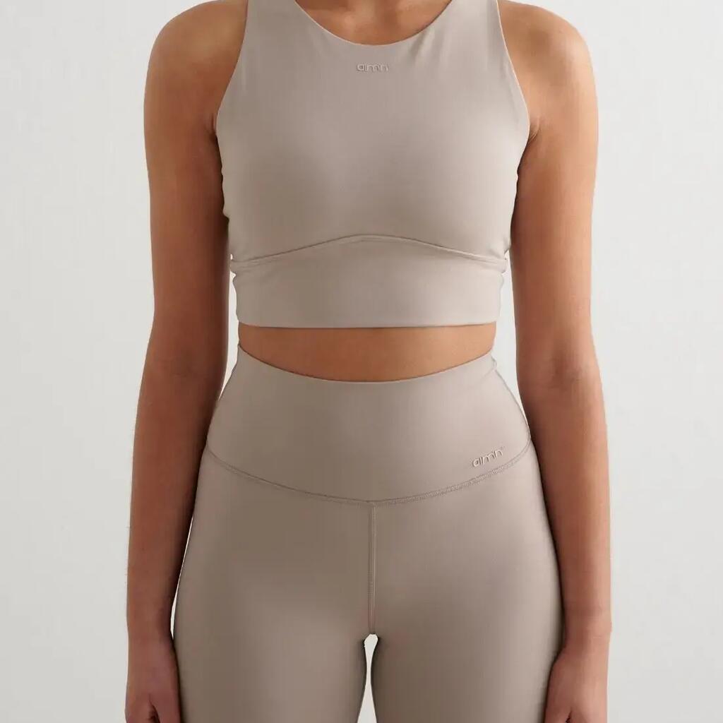 Women's Sports Bra Medium Support High Neck Strappy Back Sense Beige