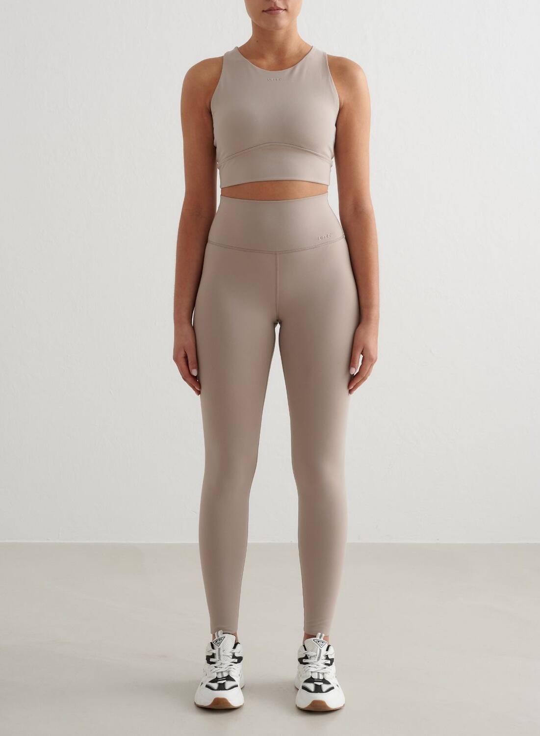 Mujer Sujetador Deportivo Escote Alto Espalda con Tiras Beige Oscuro 4/6