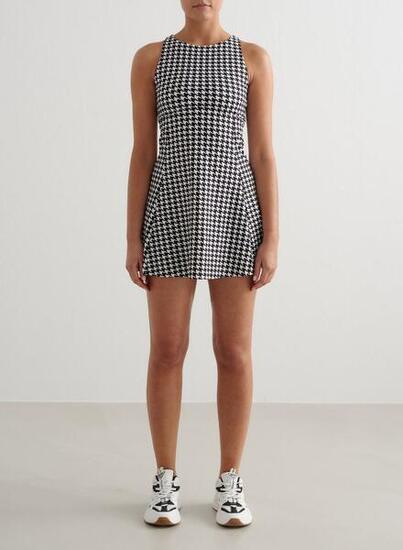 Damen Kleid Hoher Ausschnitt Feuchtigkeitsableitend Gemustert Mehrfarbig