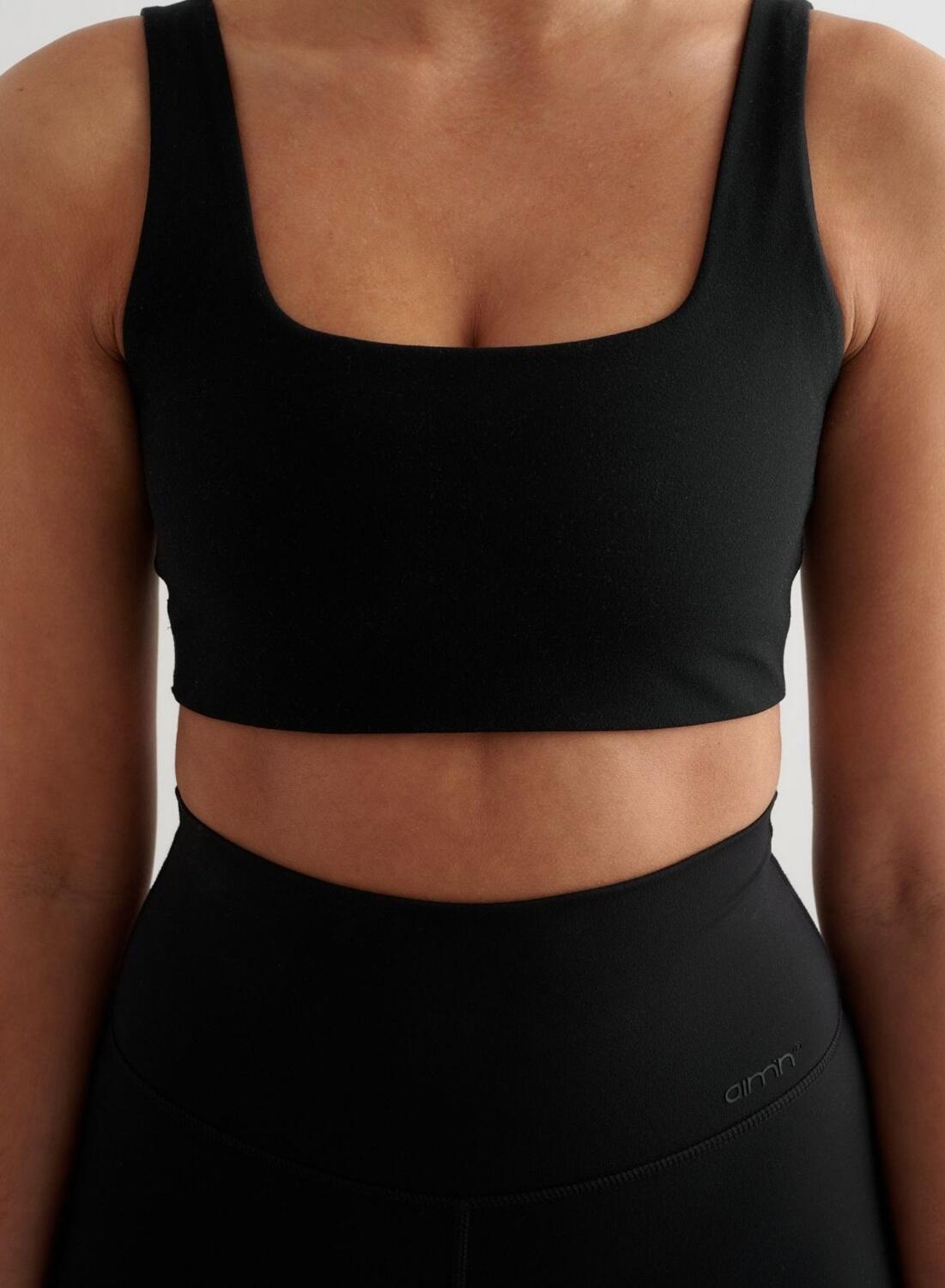 Mujer Sujetador Deportivo Escote Cuadrado Negro 5/6