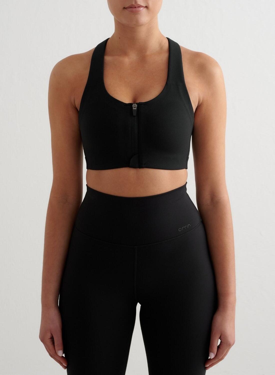 AIM'N Damen Pilates Sport-BH Starker Halt Frontreißverschluss Schwarz