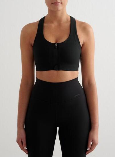 Damen Pilates Sport-BH Starker Halt Frontreißverschluss Schwarz