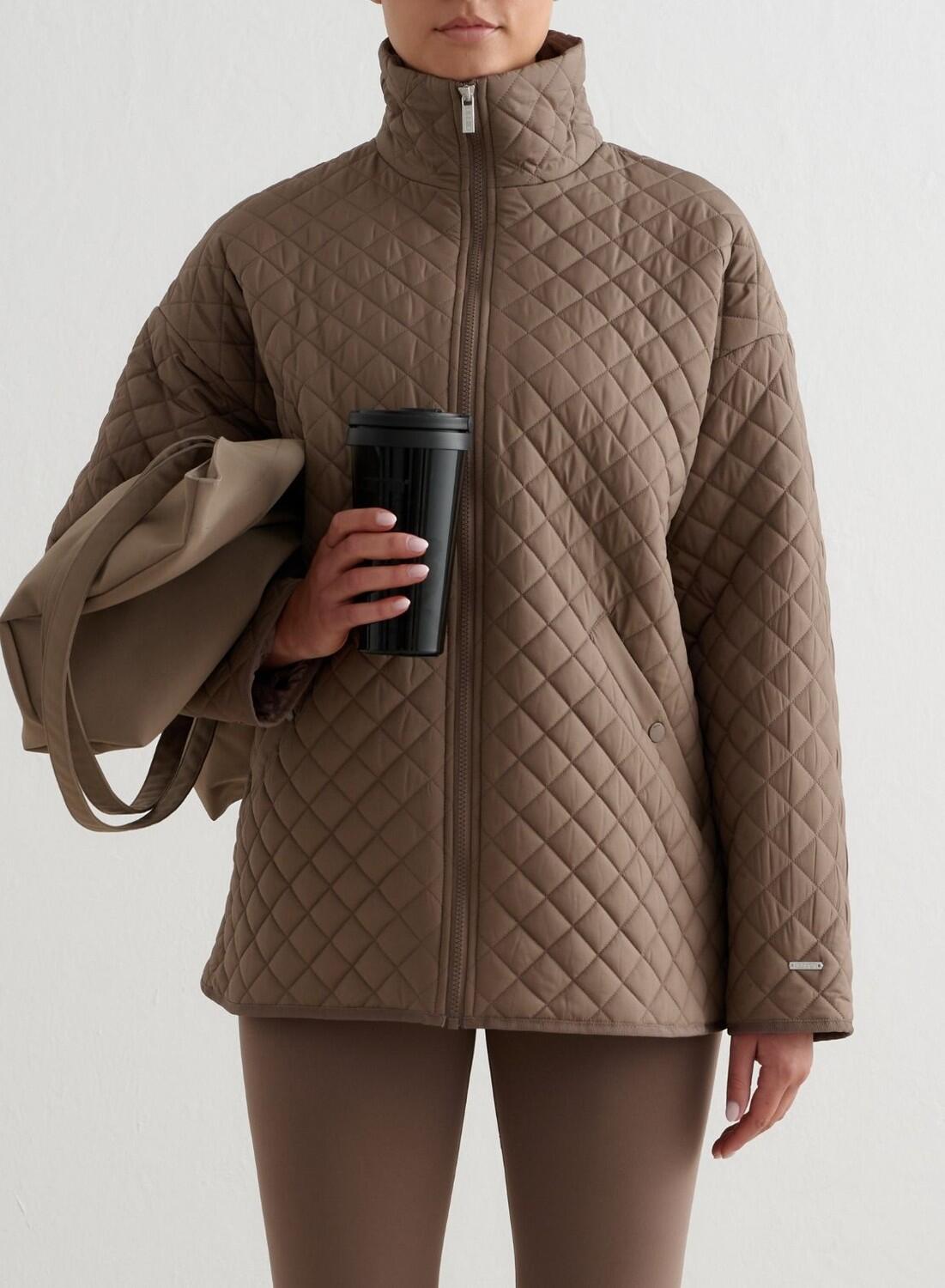 Damen Jacke Wasserabweisend Übergroße Gesteppt Braun 3/6
