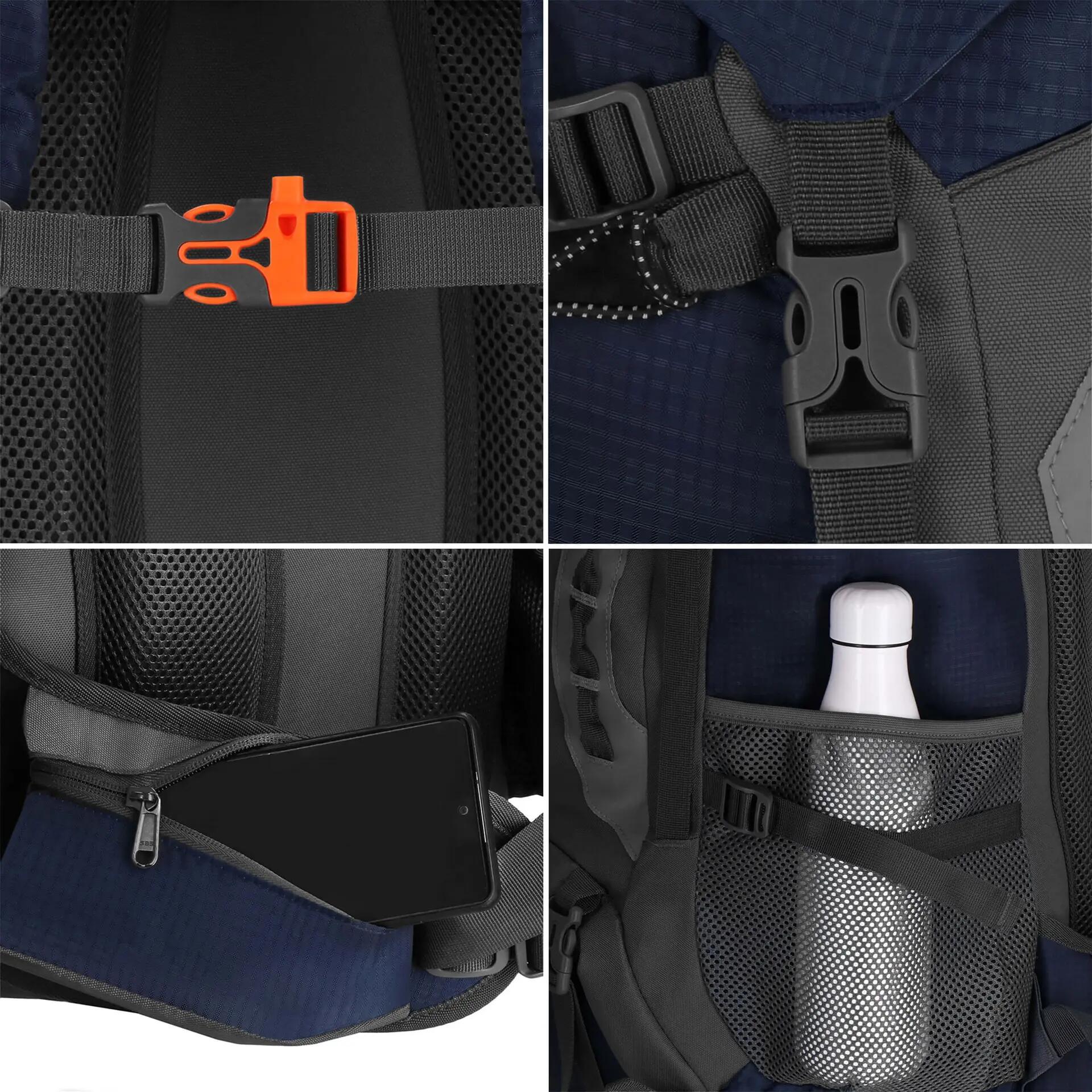 Plecak trekkingowy 60 L turystyczny survival z gwizdkiem granatowy 7/7