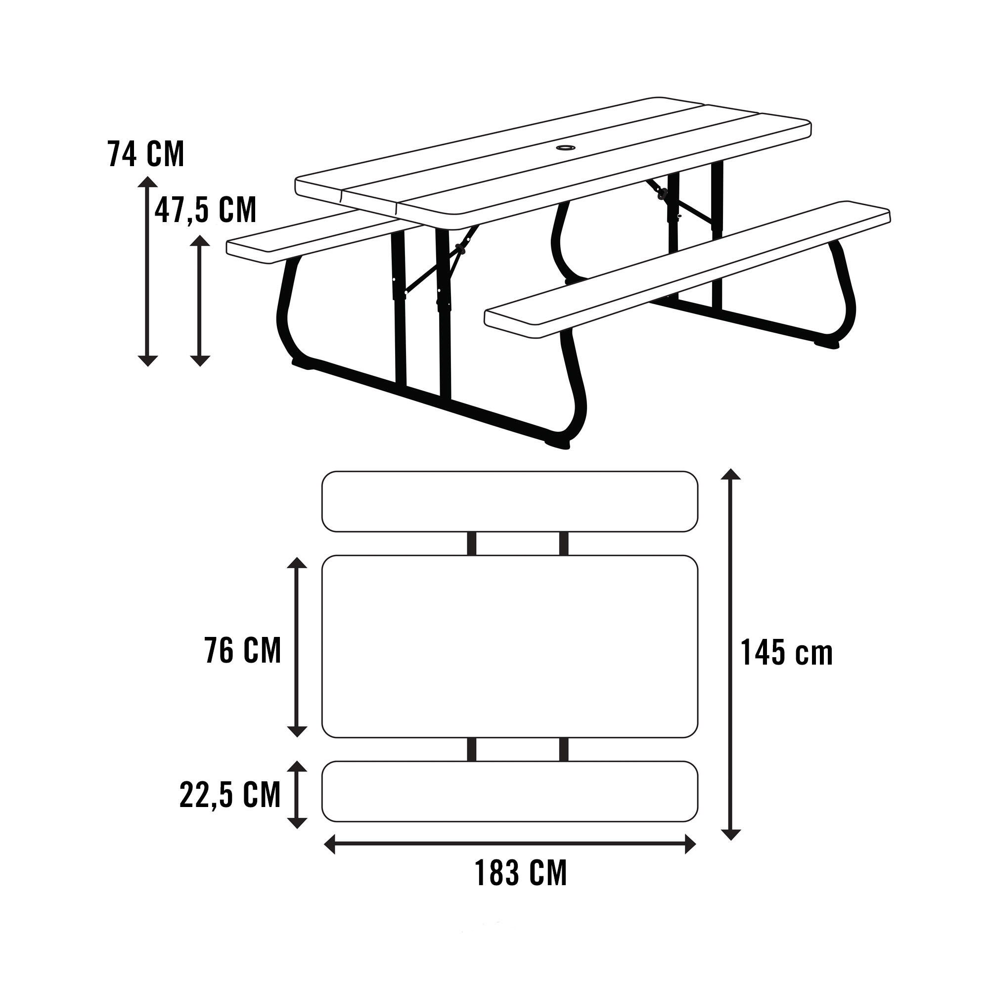 Table Picnic Rectangulaire Pliante (183 x 76 cm) PEHD LIFETIME #60112 5/7