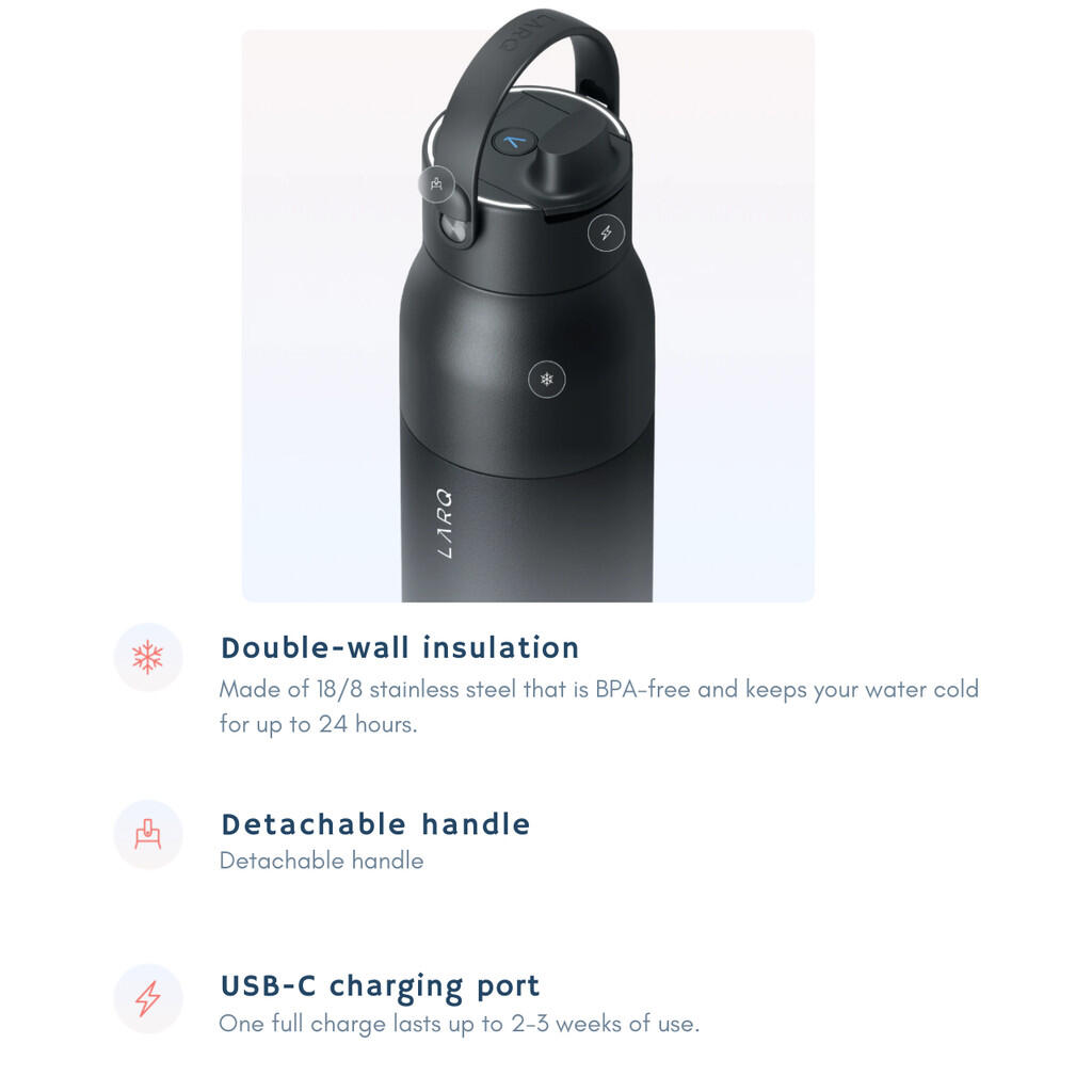 h*u様 LARQ Bottle PureVis 2 Black 680ml LARQ PureVis 2 Insulated Bottle 680ML