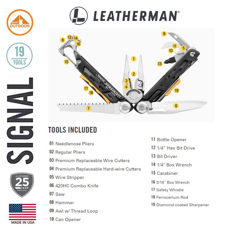 Su Rival Multi Tool Leatherman Signal #Grey Outdoor Survival Multitool with Ferro Rod ...