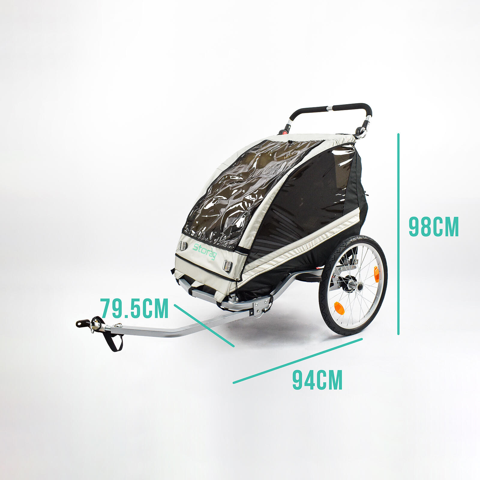 Rimorchio 2 bambini in alluminio 2in1 bicicletta e passeggino 2/7