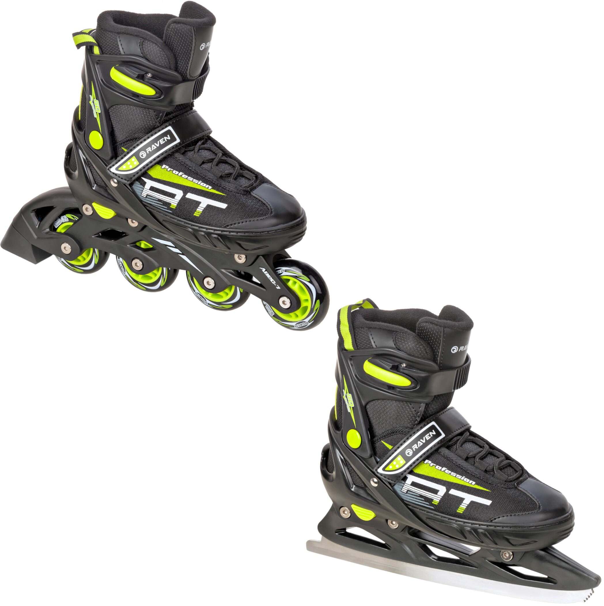 RAVEN Verstellbare Rollschuhe 2in1 Profession Schwarz/Limette