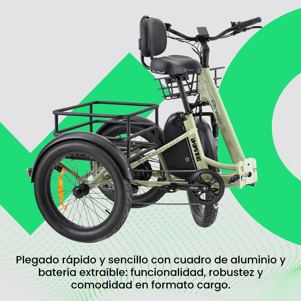 Bicicleta eléctrica YOUIN Dover BK6000 triciclo plegable 24" y 20" 250W 100km 4/7