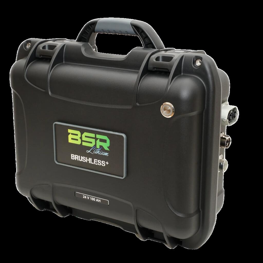 Luggage with lithium battery plus charger BSR Brushless LifePO4 24V/100Ah