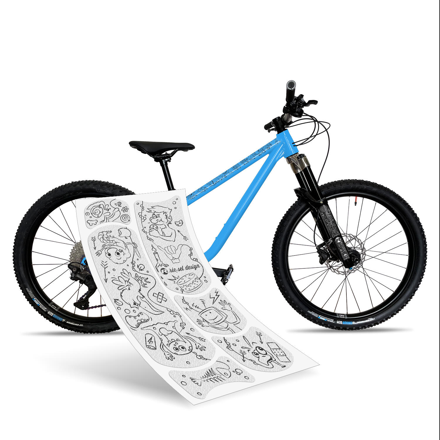 RIESEL DESIGN Aufkleber Schutzfolie Rahmenschutz für Kinderfahrräder 43-teilig 20'' - 26''
