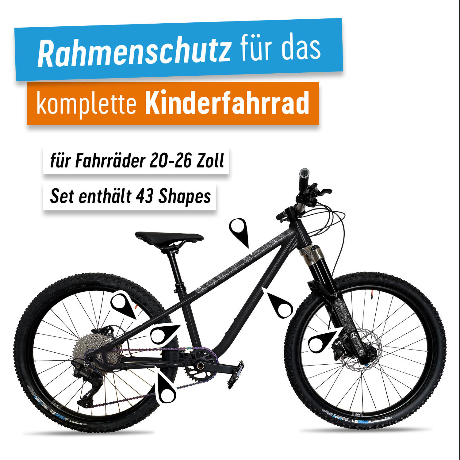 Aufkleber Schutzfolie Rahmenschutz für Kinderfahrräder 43-teilig 20'' - 26'' 2/7