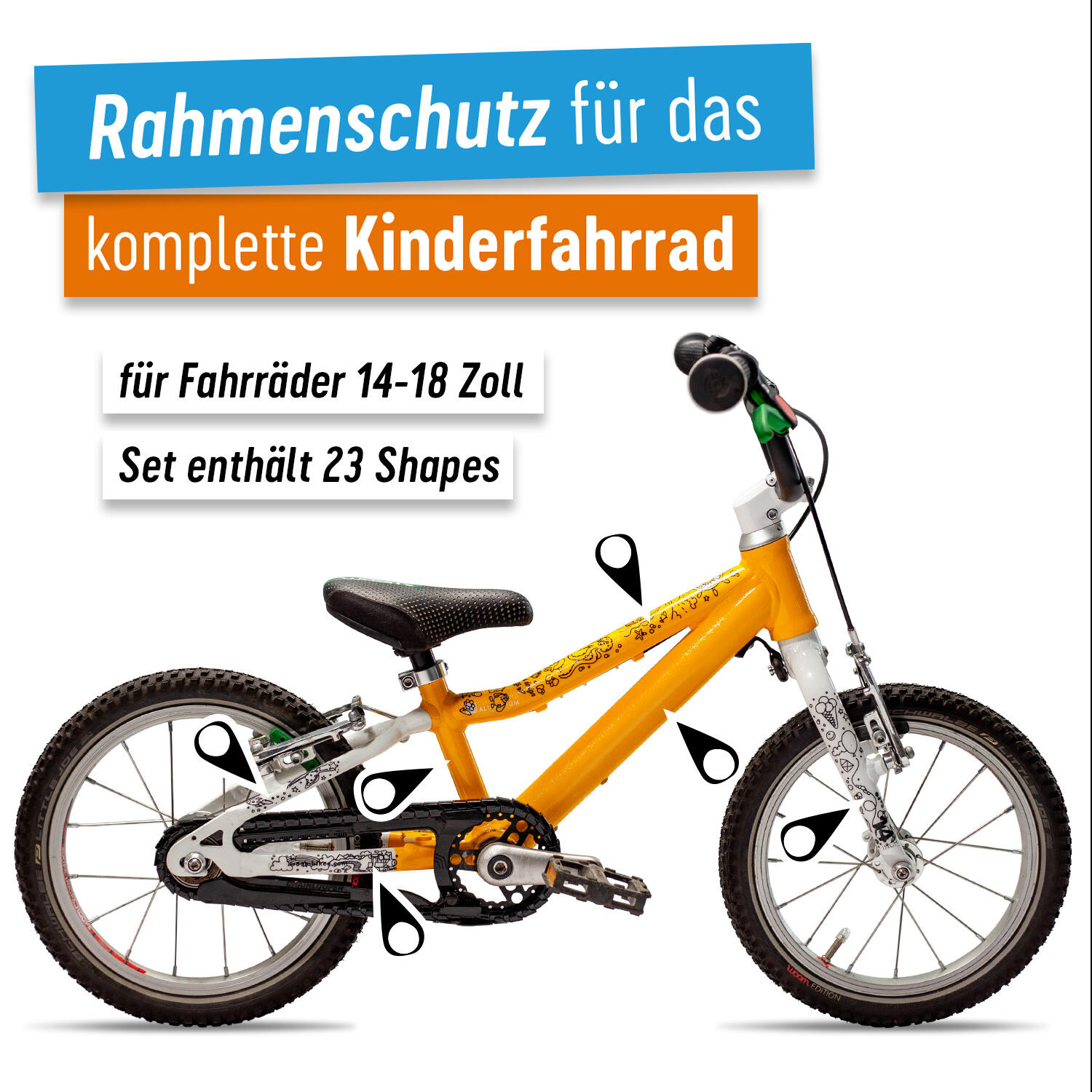Aufkleber Schutzfolie Rahmenschutz für Kinderfahrräder 23-teilig 14'' - 18'' 2/7