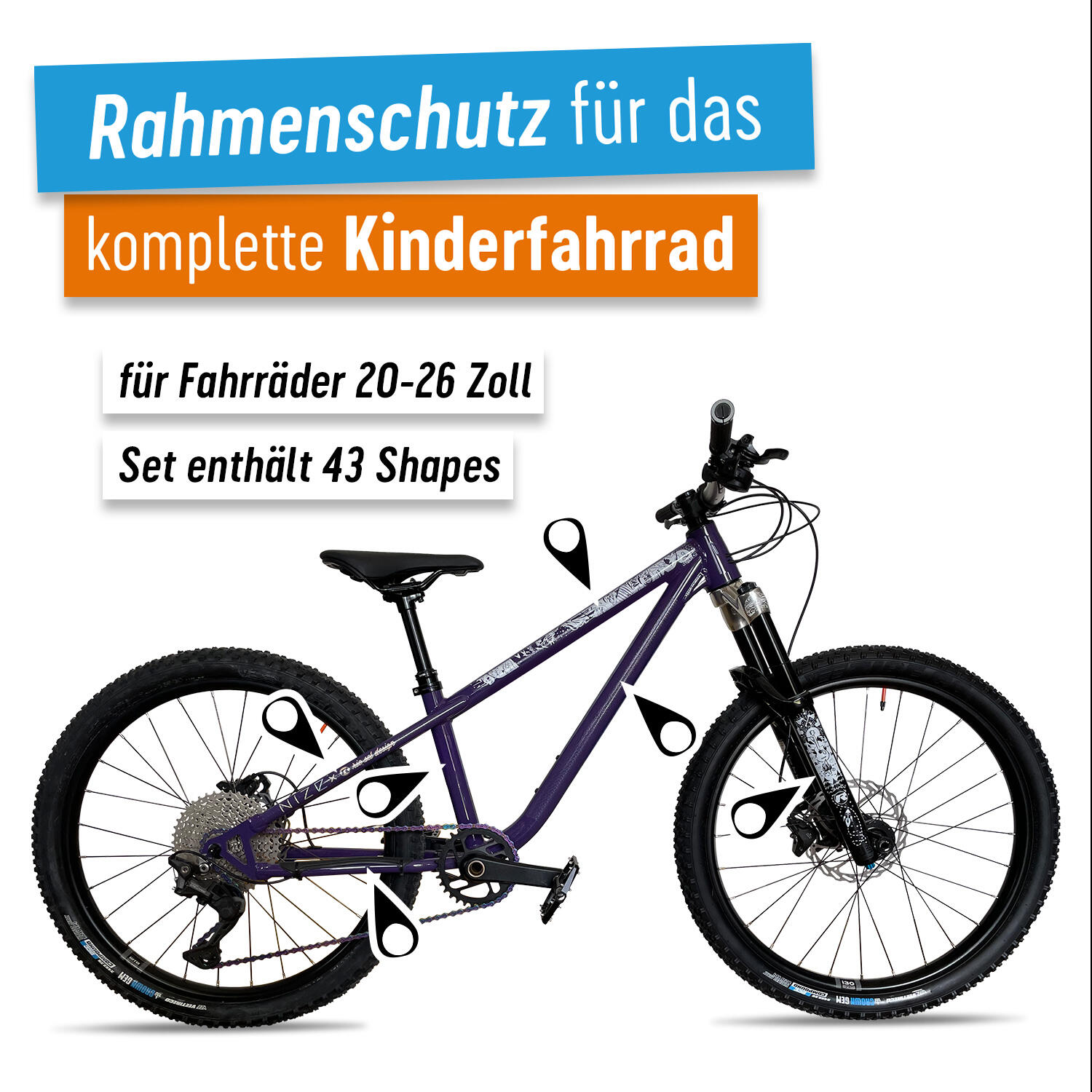 Aufkleber Schutzfolie Rahmenschutz für Kinderfahrräder 43-teilig 20'' - 26'' 2/6