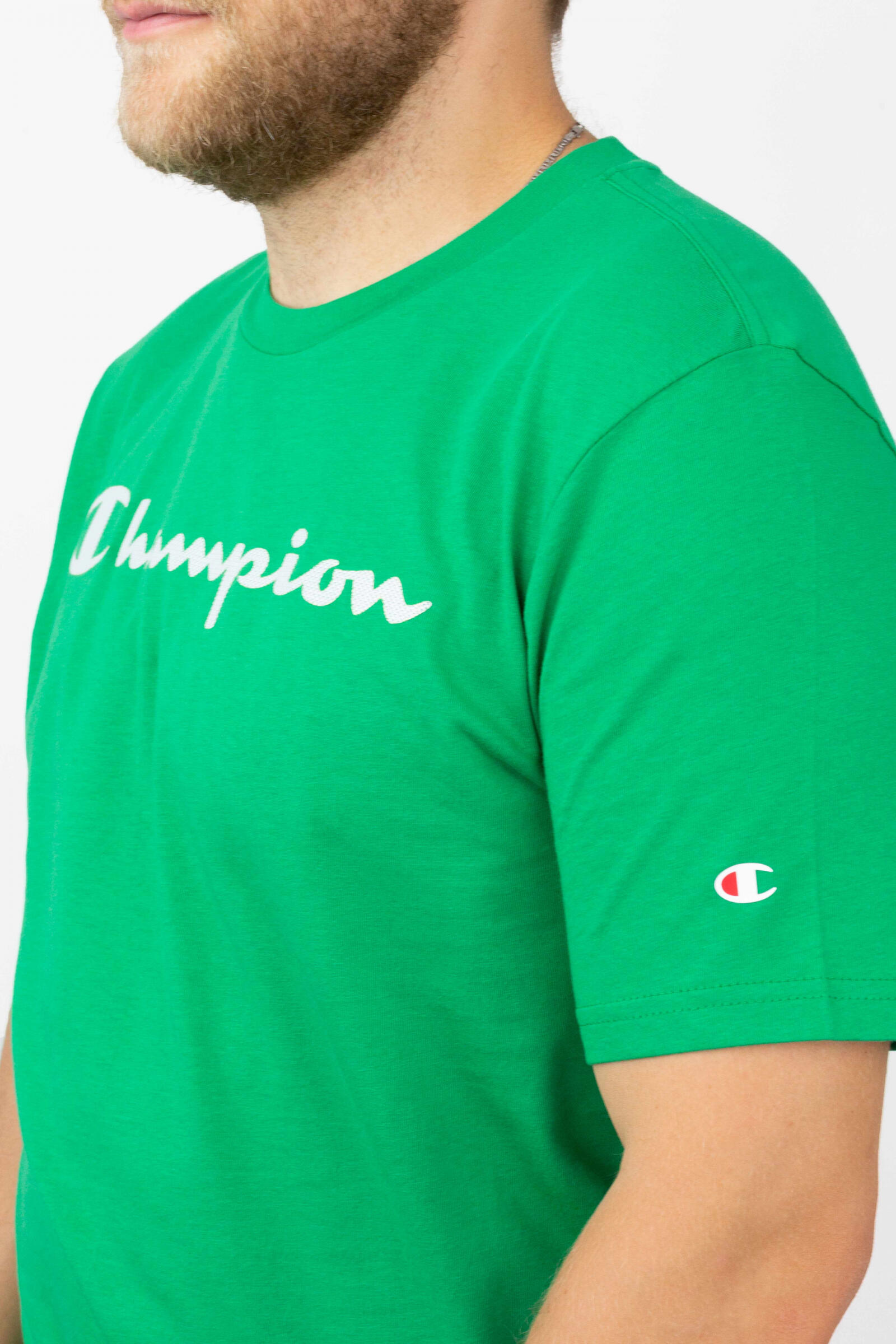 Champion Camiseta Champion Crew Neck Big Logo Verde 3/4
