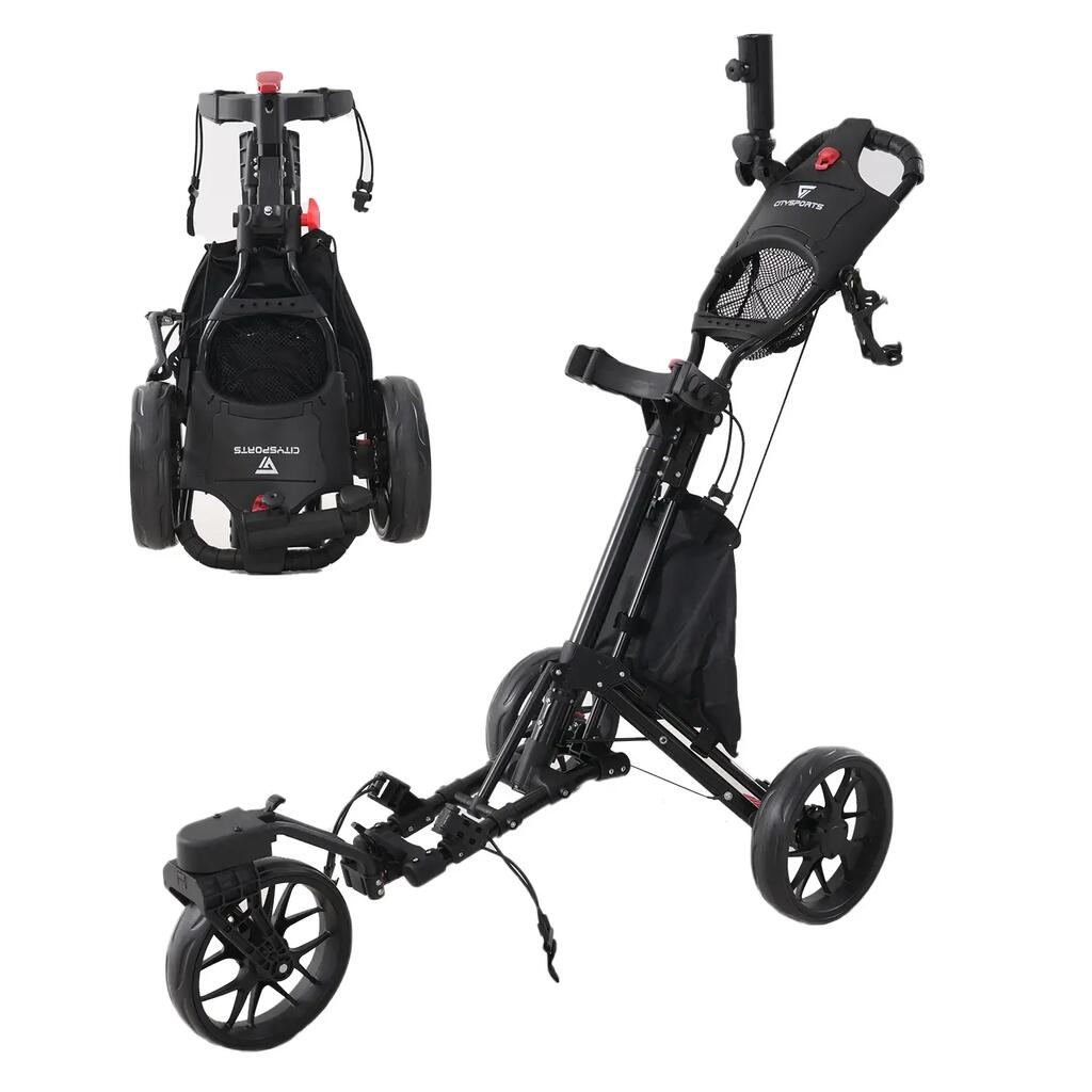 Golf Push Cart CITYSPORTS Black Foldable 3 Wheels