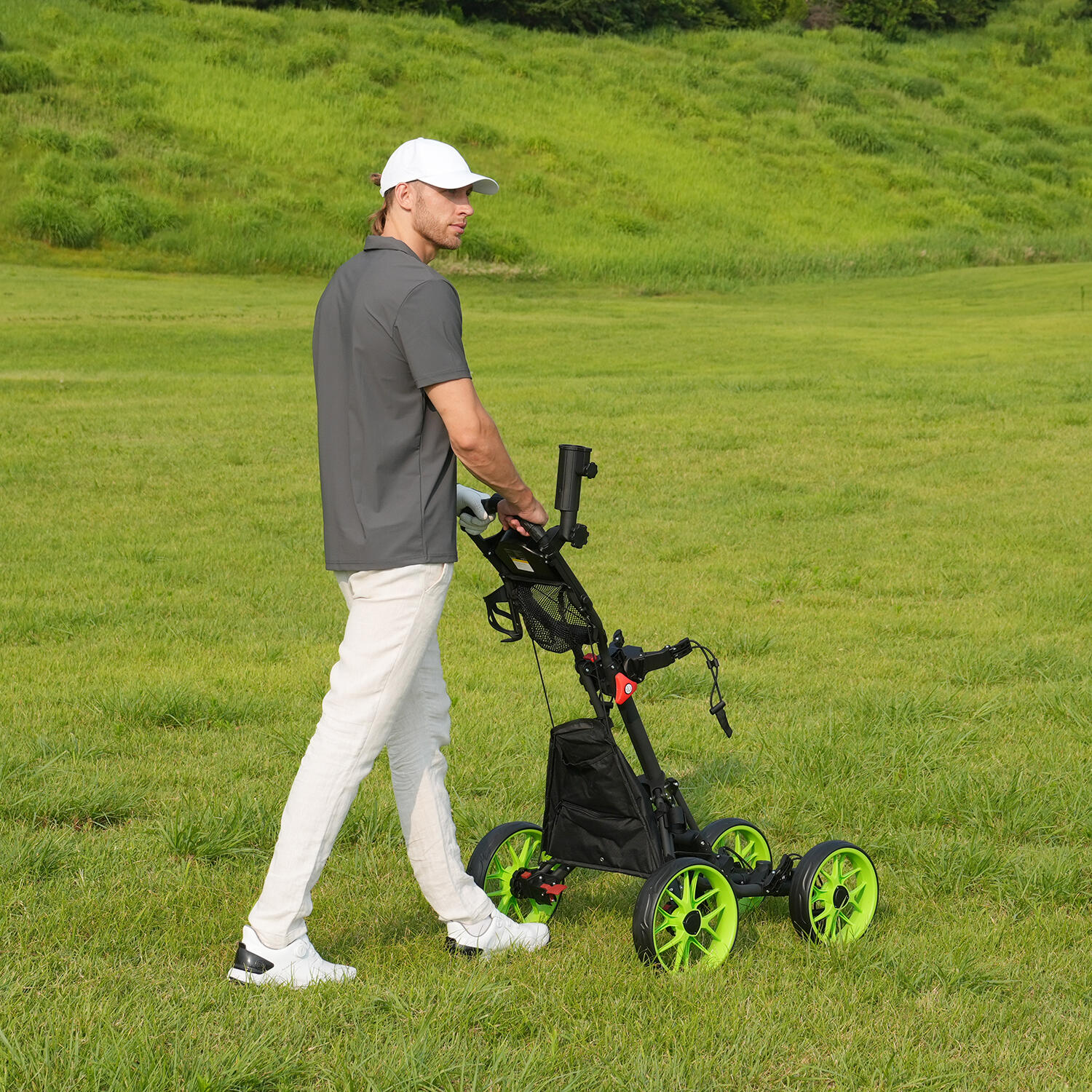 Wózek golfowy składany – rama aluminiowa, pojemne uchwyty, hamulec 5/6