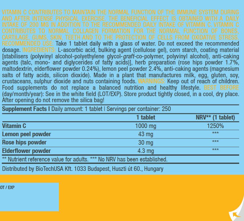Vitamin C 1000 Bioflavonoide – 250 Tabletten Biotech USA 3/6