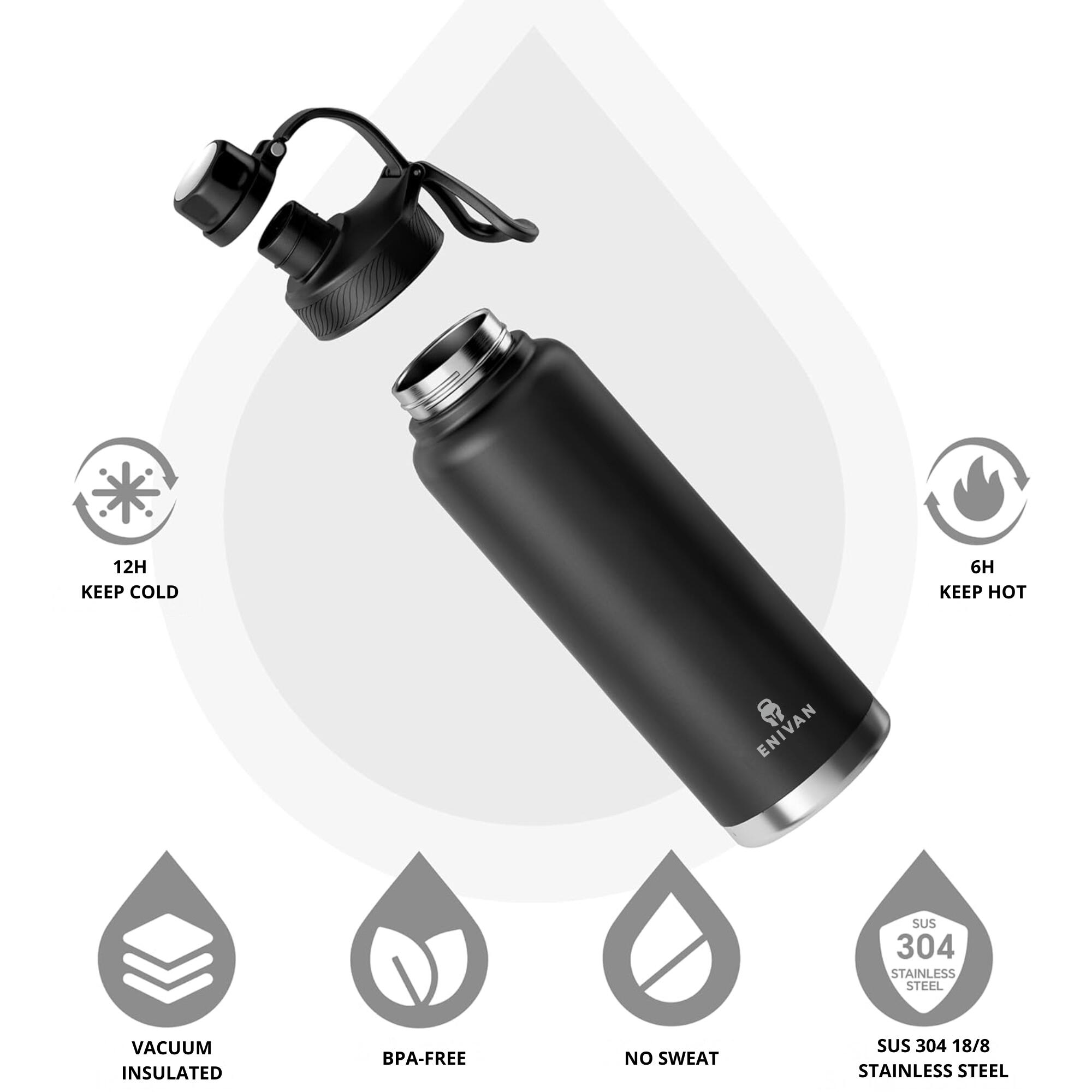 Isolierflasche Edelstahl 1L, auslaufsicher mit Sport- und Strohhalmdeckel 3/7